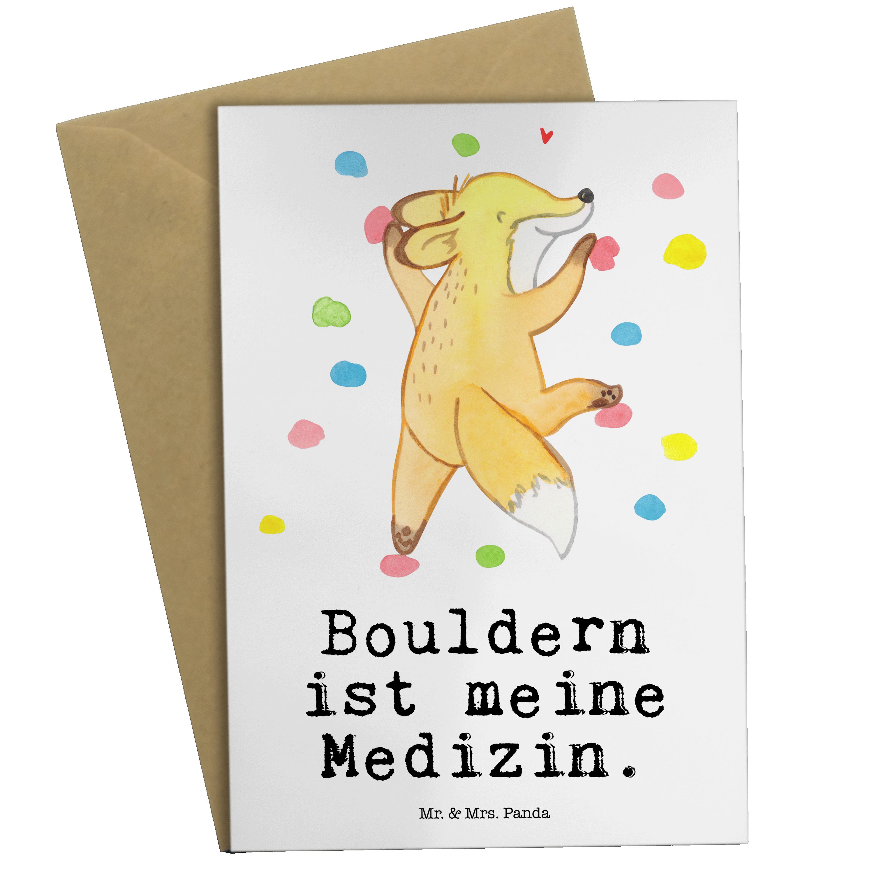 Mr. & Mrs. Panda Grußkarte Fuchs Bouldern Medizin - Weiß - Geschenk, Karte, Kletterhalle, Klappk