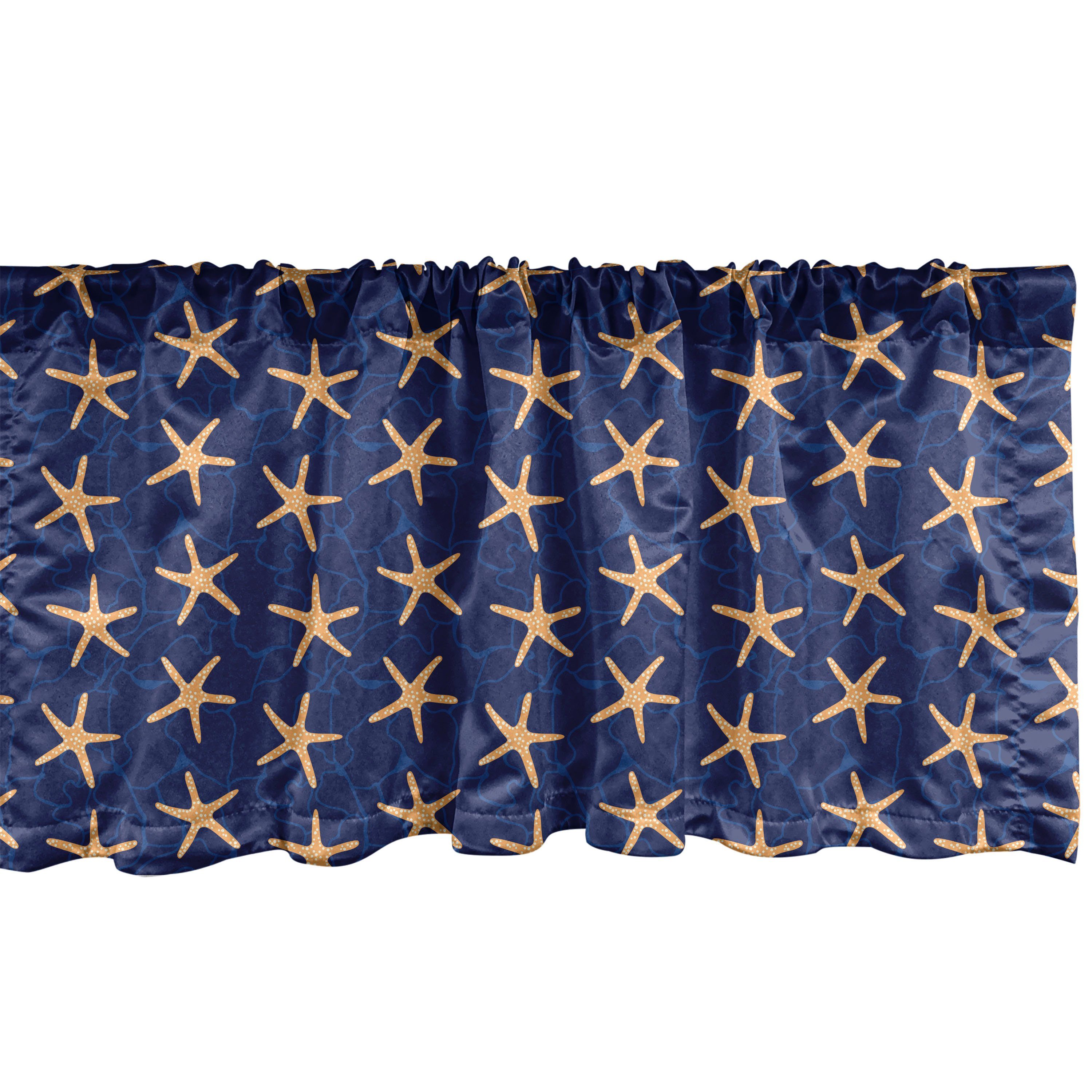 Scheibengardine Vorhang Volant für Küche Schlafzimmer Dekor mit Stangentasche, Abakuhaus, Microfaser, Seestern Peachy tonte Motiv auf Blau