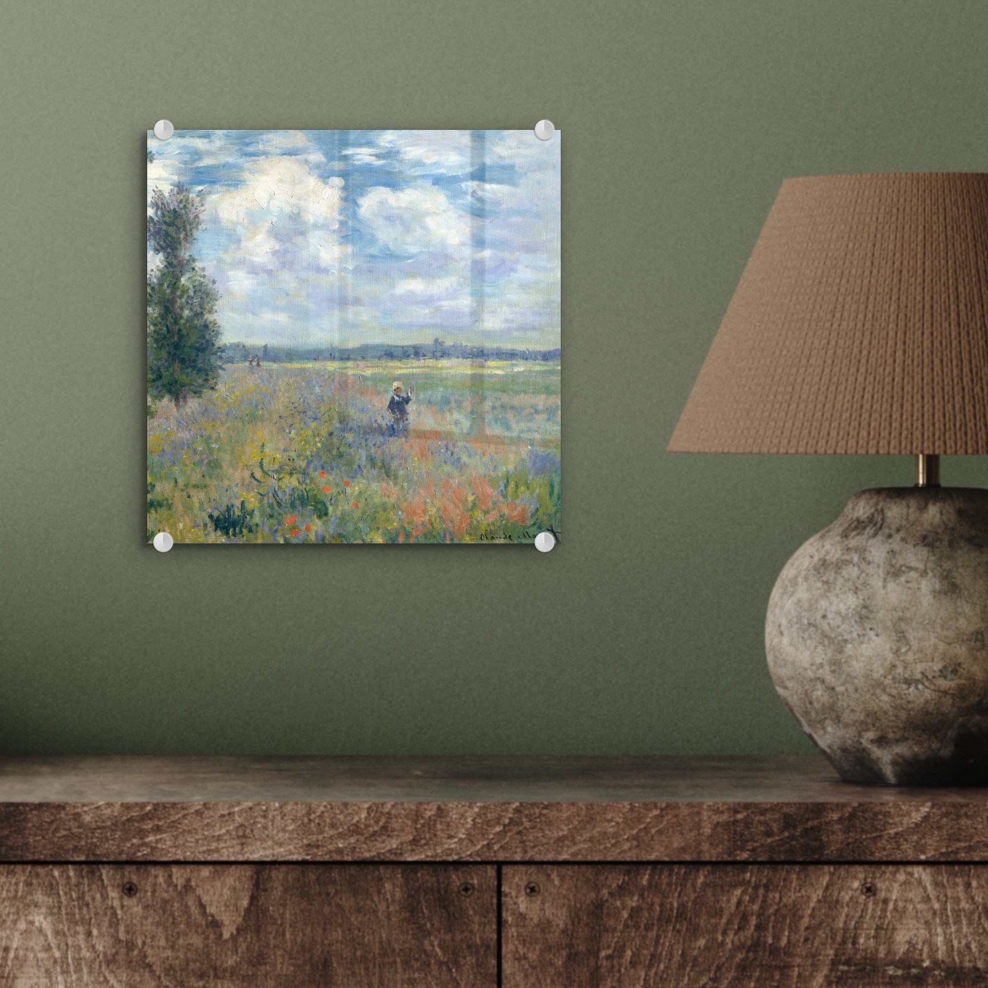 Acrylglasbild Wandbild Bilder St), auf - - auf Claude Argenteuil Glas (1 Wanddekoration MuchoWow Mohnfeld Glas bei - Monet, Foto Glasbilder -