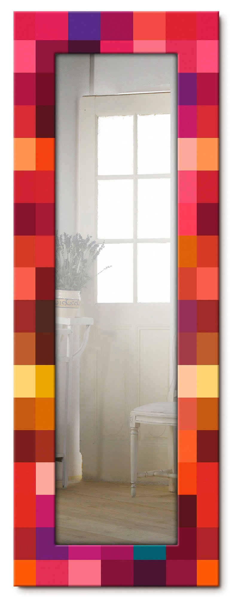 Artland Dekospiegel Patchwork rot, gerahmter Ganzkörperspiegel, Wandspiegel, mit Motivrahmen, Landhaus