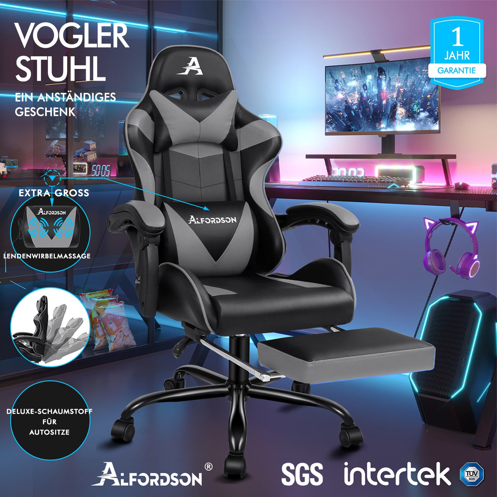ALFORDSON Gaming-Stuhl Ergonomischer Racing Gaming-Bürostuhl, neigbar und h günstig online kaufen