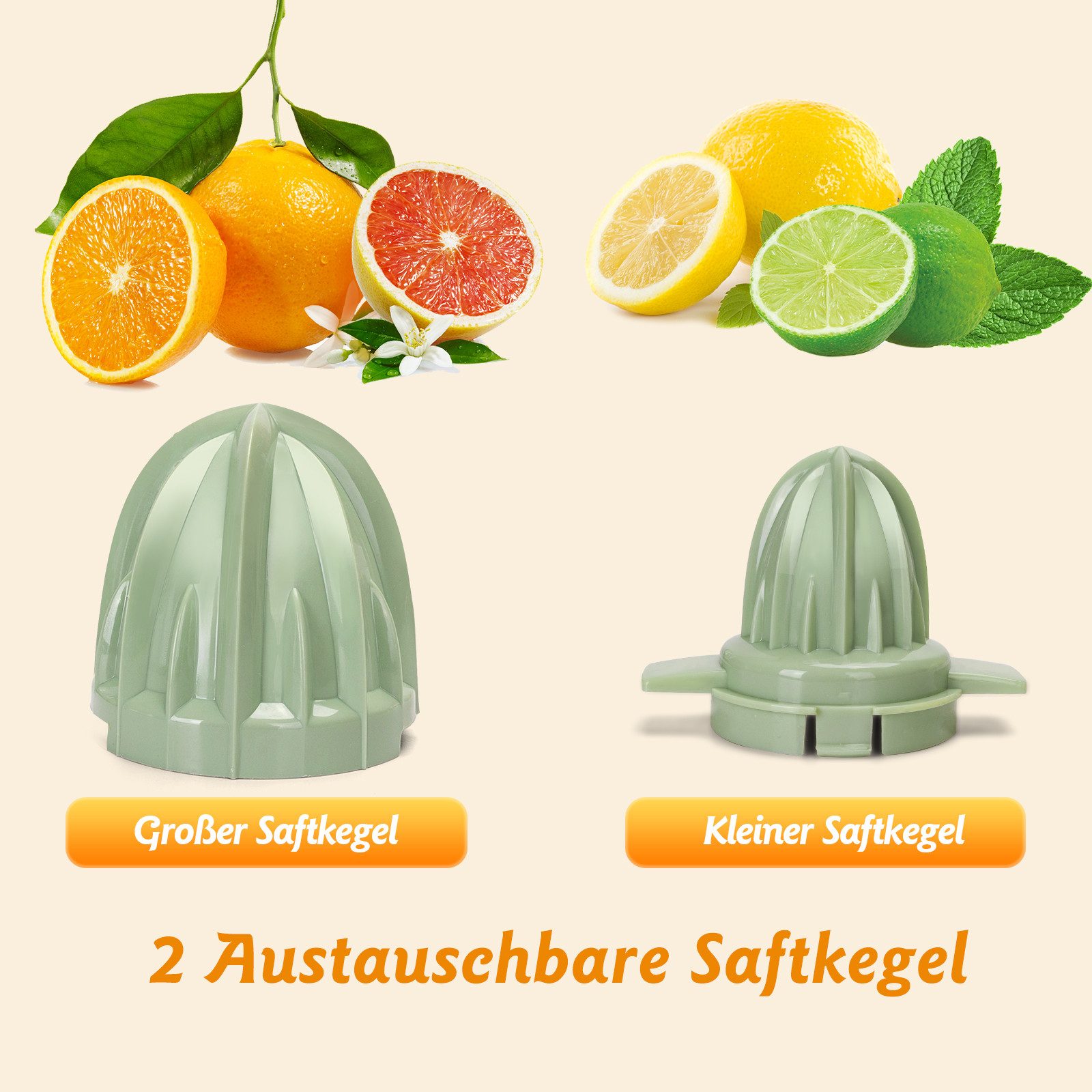 Aigostar Entsafter Saftpresse Elektrisch 2 Kegel, Orangenpresse, Zitruspresse, 40,00 W, Hohe Saftausbeute, Tropfsicherer Auslauf, 100% reiner Saft, BPA-frei – Bild 2 von 5