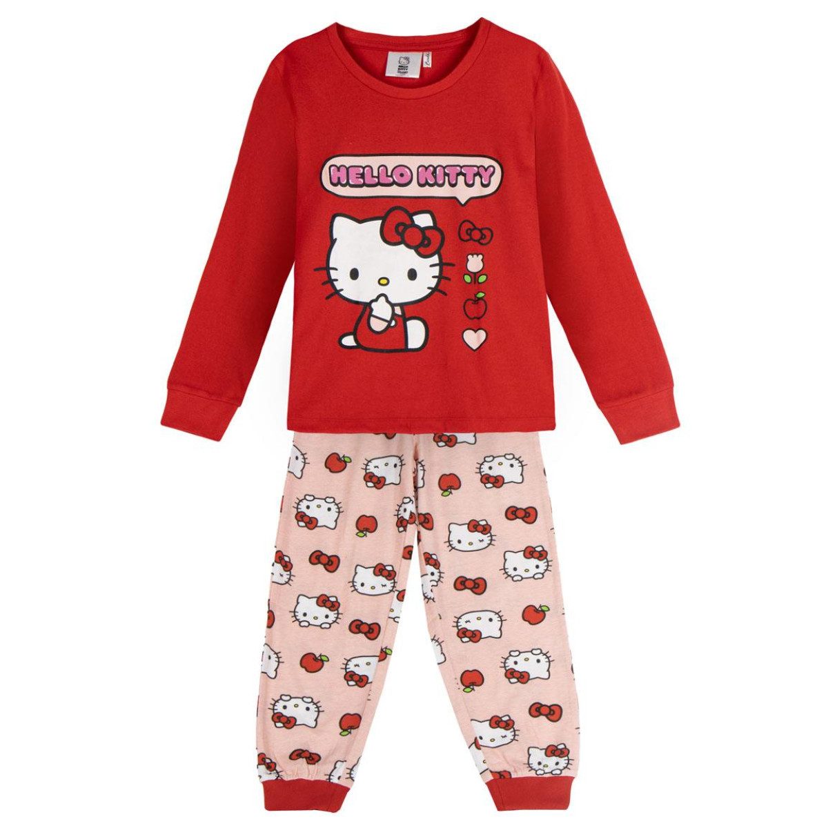 Pyjama Hello Kitty Schlafanzug Kinder Pyjama Set langarm, Baumwolle Jersey