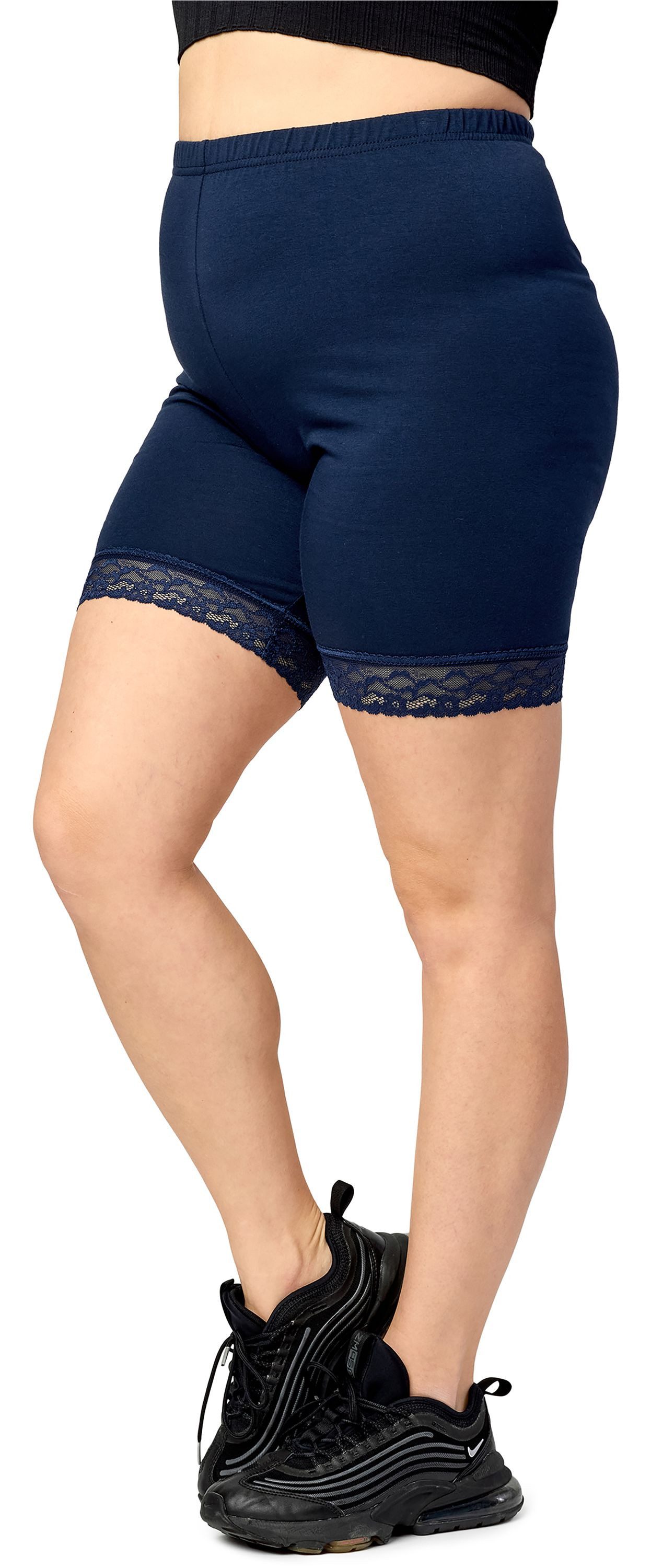Leggings Große Größen Damen kurze Tight mit Spitze aus Baumwolle MS10-459