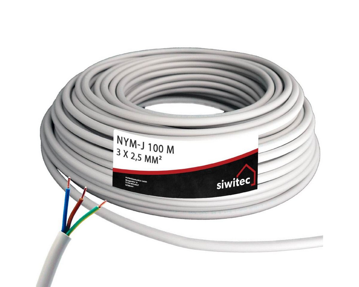 siwitec Kabel, J 3 x 2,5 mm2, 100 m Kabelring, Installationskabel, Mantelleitu Stromkabel, (10000 cm)