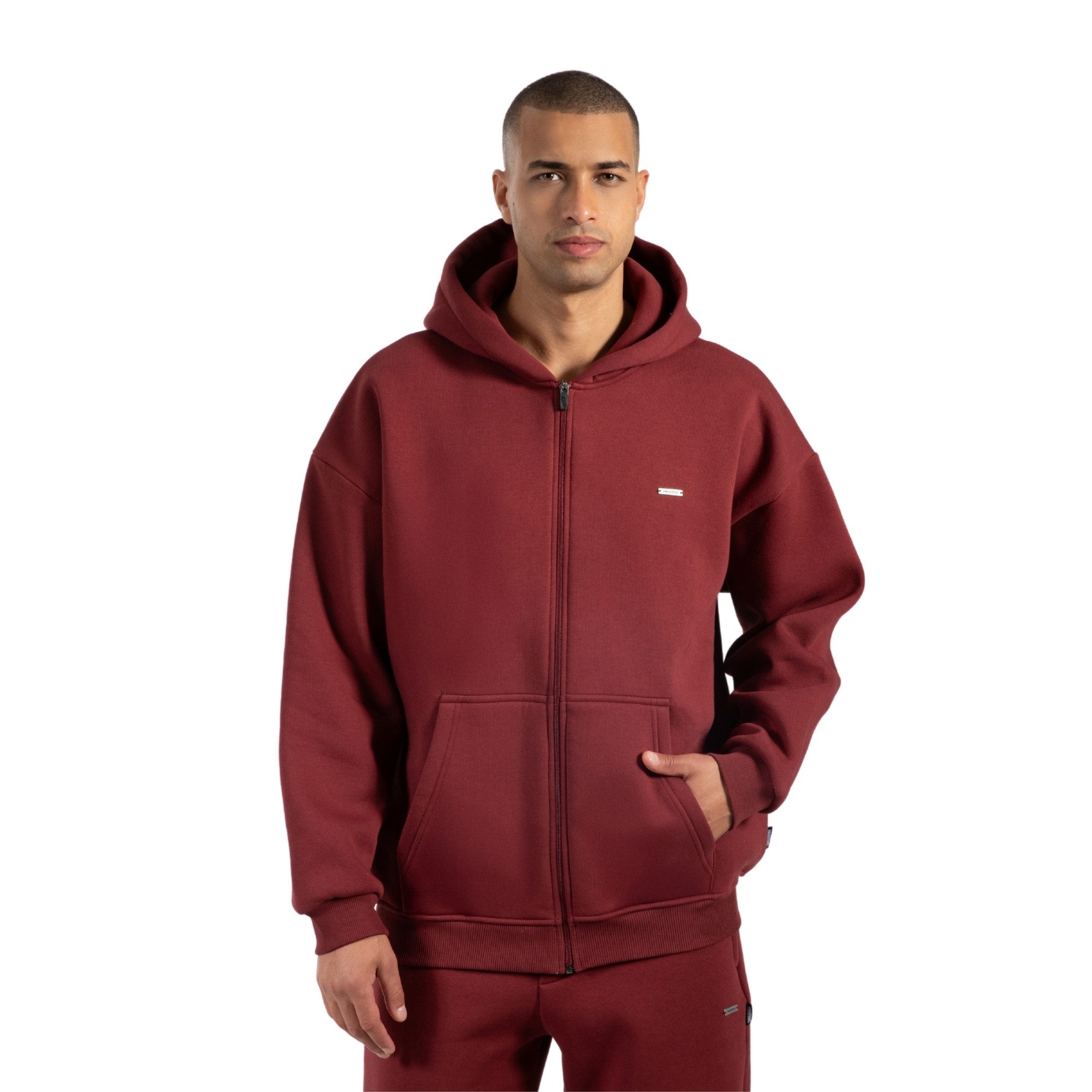 Smilodox Kapuzenstrickjacke Cedrik, Oversize Zip Hoodie, Kapuzenpullover mit Front-Zipper Langarm Kängurutasche Metallabel weiches Material Freizeit Alltag