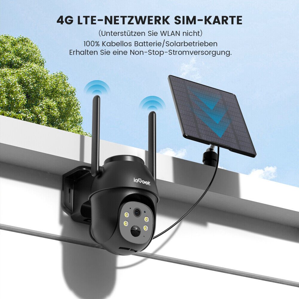 TWUFY IP-Überwachungskamera 4G LTE Überwachungskamera Aussen Akku mit SIM Karte (Außenbereich, 2K Kabellos Solar PTZ Kamera Ohne WLAN Outdoor, 2-tlg., 355°/100° Schwenkbar, Farb-Nachtsicht, Lokaler/Cloud Speicher, Audio, PIR Erkennung,Solar PTZ IP Kamera Outdoor)