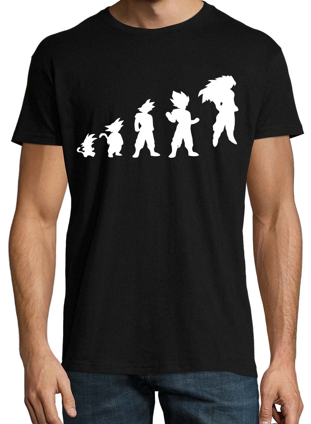 Shirt T-Shirt Designz Schwarz Youth Evolution Frontprint mit Goku trendigem Herren