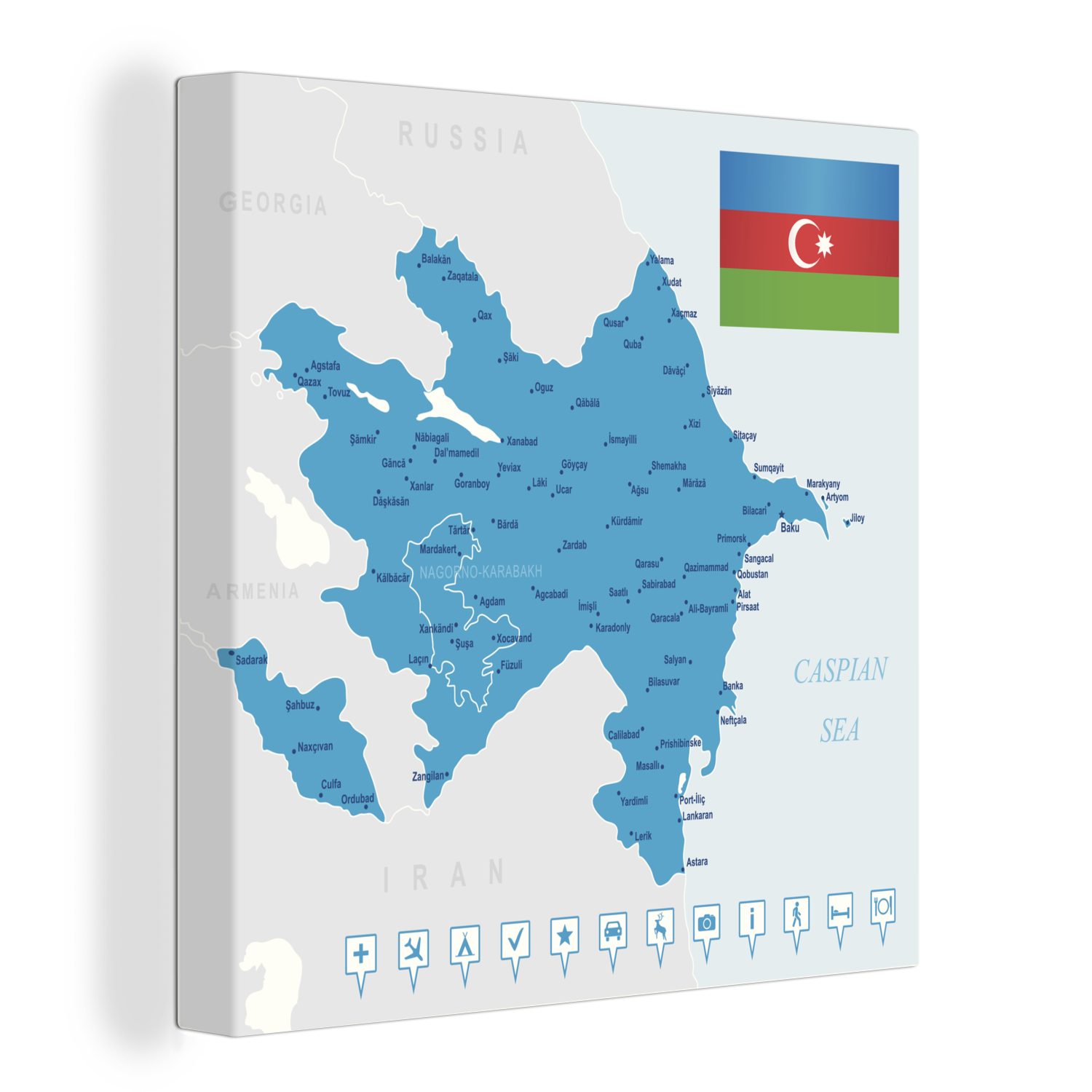 OneMillionCanvasses® Leinwandbild Eine Illustration eines blauen Aserbaidschans, (1 St), Leinwand Bilder für Wohnzimmer Schlafzimmer