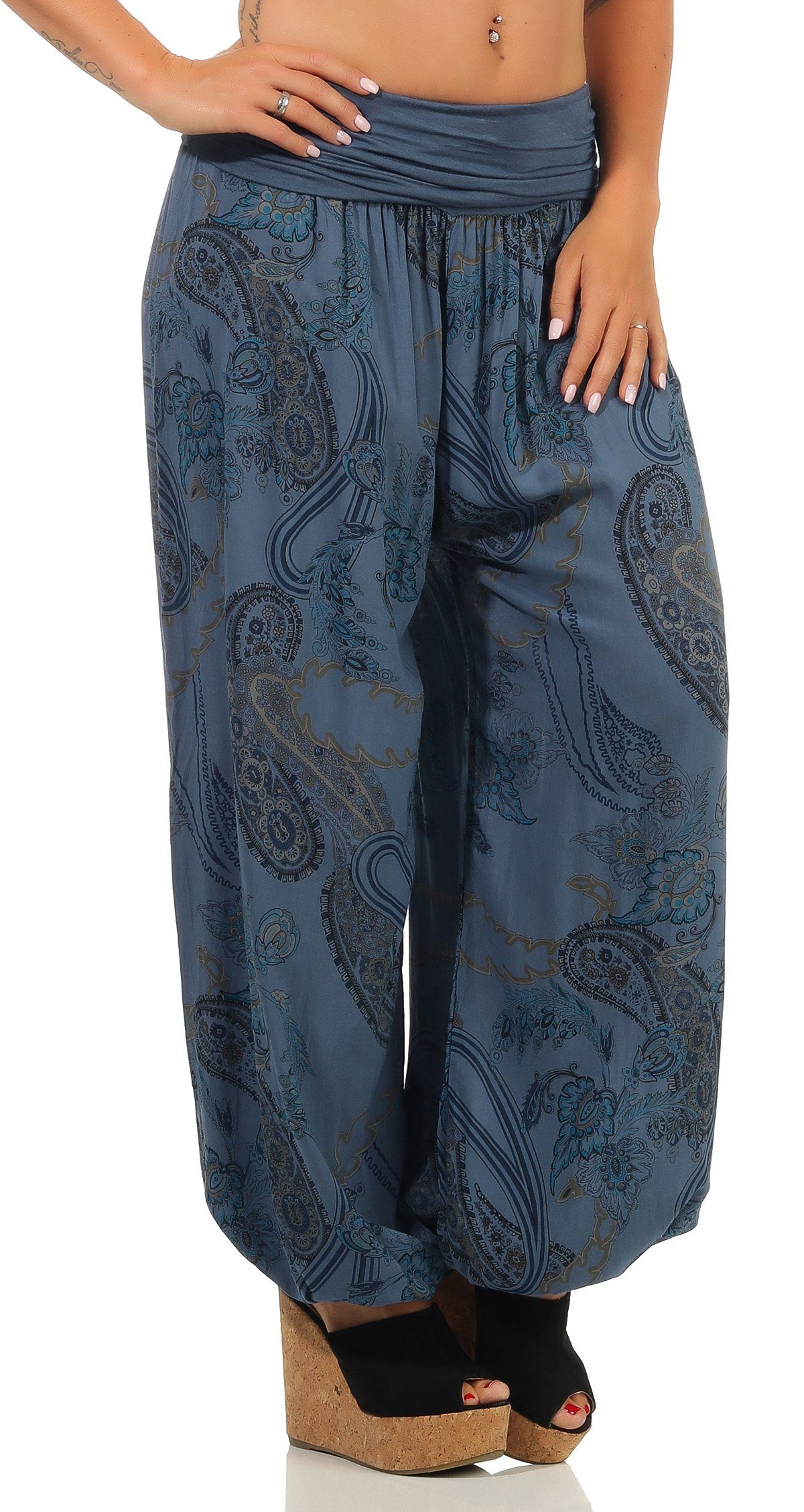 malito more than fashion Haremshose 7185 Pluderhose mit All-Over-Print jeansblau | Weite Hosen