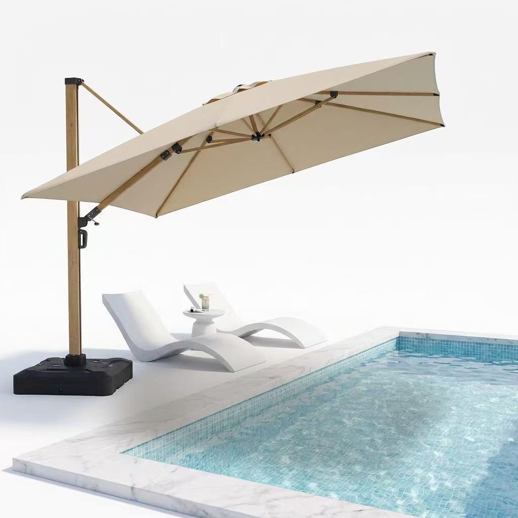 PURPLE LEAF Sonnenschirm Großer windfester quadratischer Ampelschirm, Teak-Aluminiumgestell, LxB: 300,00x300,00 cm, 360° drehbar