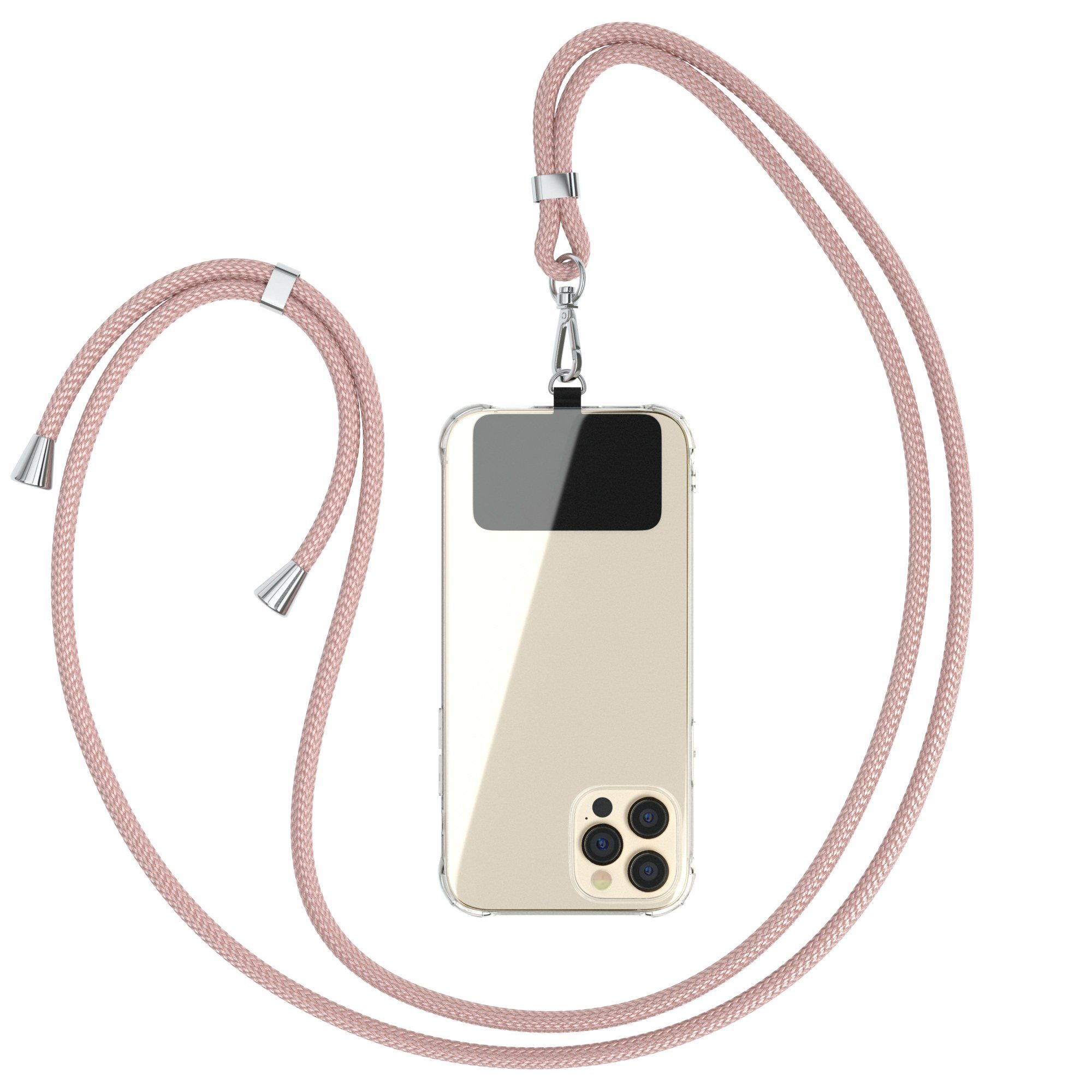 EAZY CASE Handykette Universal für jedes Smartphone zum Umhängen, Handy Kordel plus Handband Universal passend Schwarz Rosé Rosegold
