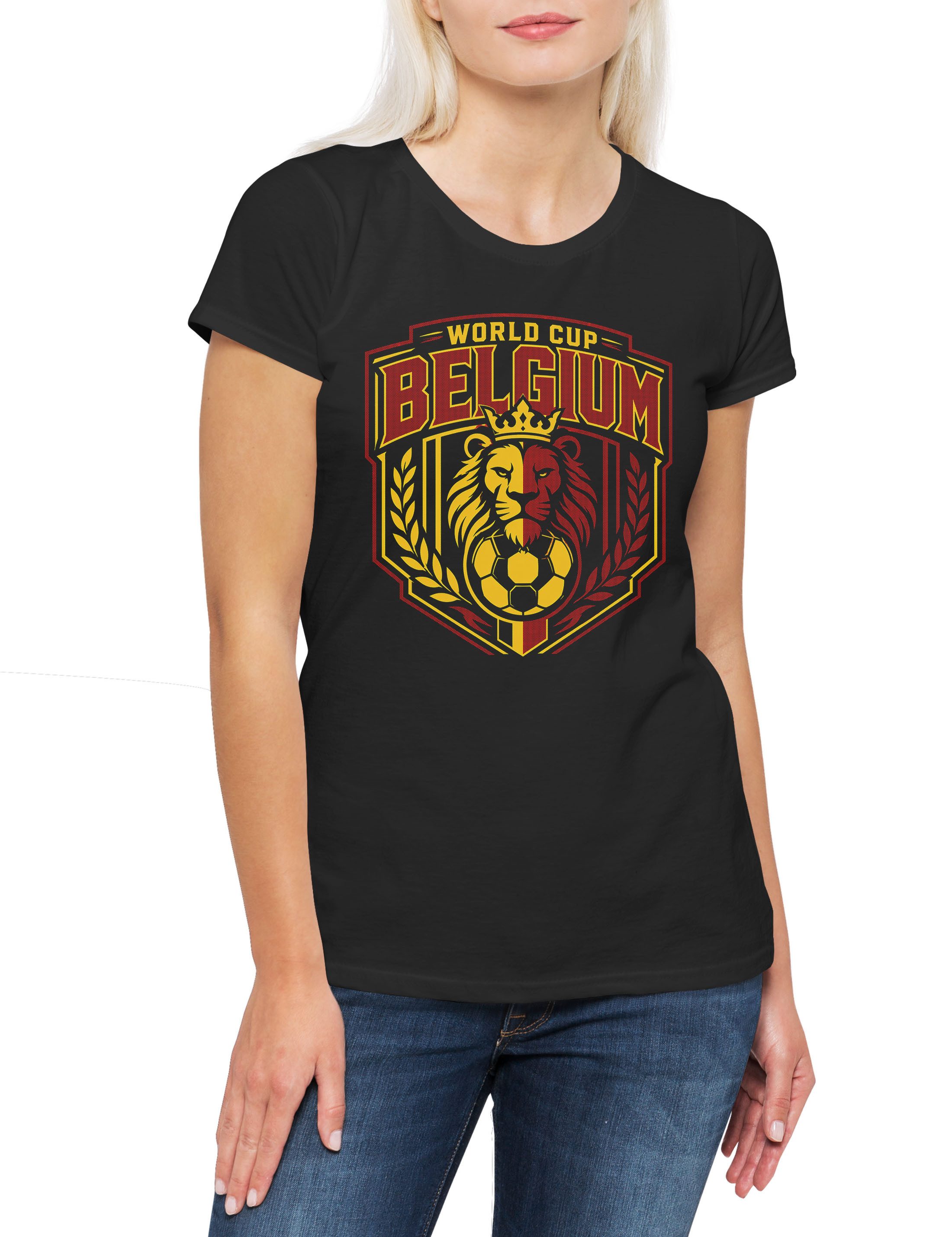 Urban Backwoods Print-Shirt Team Belgium 3 Damen T-Shirt Belgien WM Belgique Belgie Brüssel (1-tlg) Flandern Wallonie Fußball Soccer