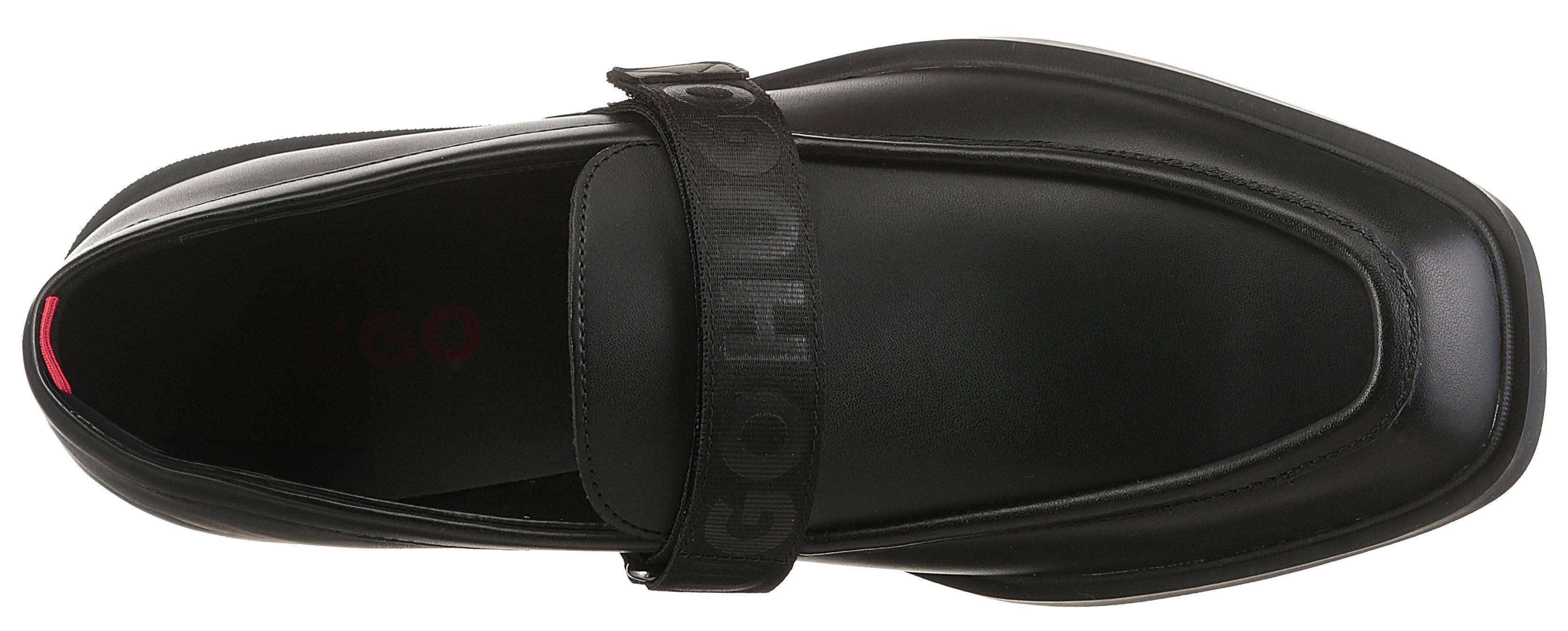 HUGO Iker Slipper, Schlupfschuh, Halbschuh, Loafer, Anzugschuh mit Klettriemchen