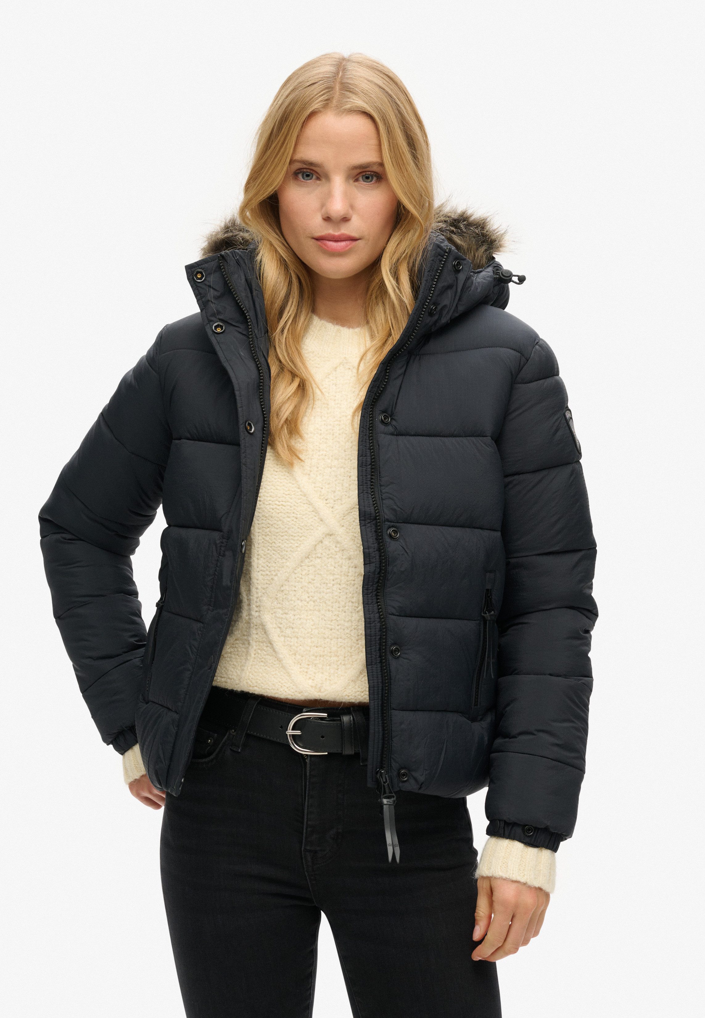 Superdry Steppjacke FAUX FUR SHORT HOOD PUFFER günstig online kaufen