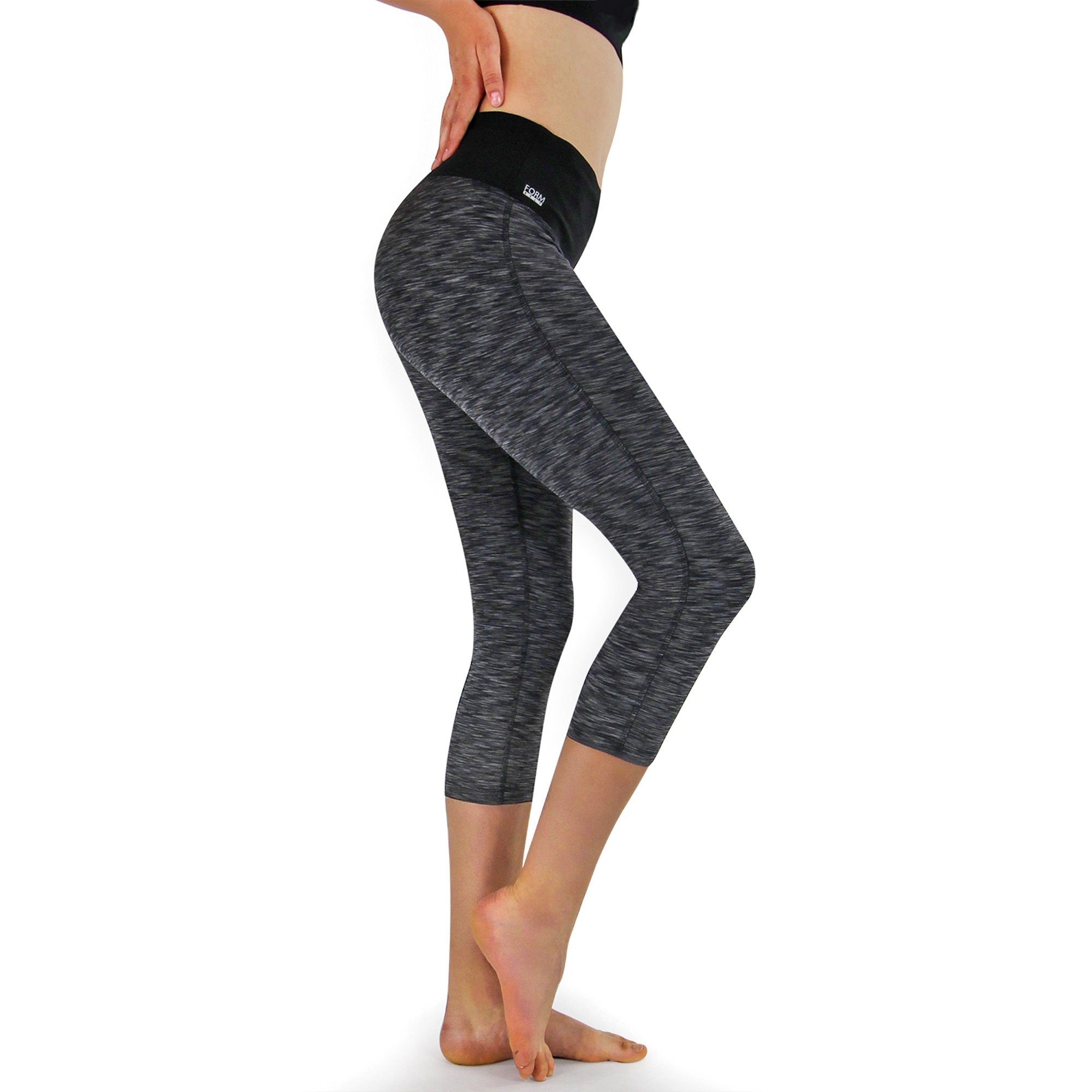 Laufhose Damen 3/4 Capri Leggings mit Handytasche, hoher Bund & Quick Dry
