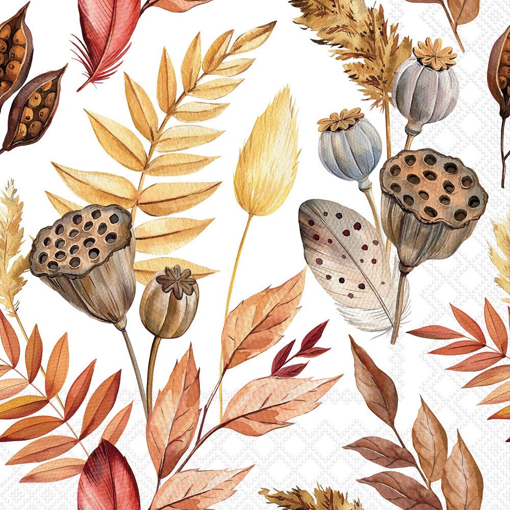 Ambiente® Papierserviette 20 Servietten Leaves and Feathers 33x33cm, (20 St)