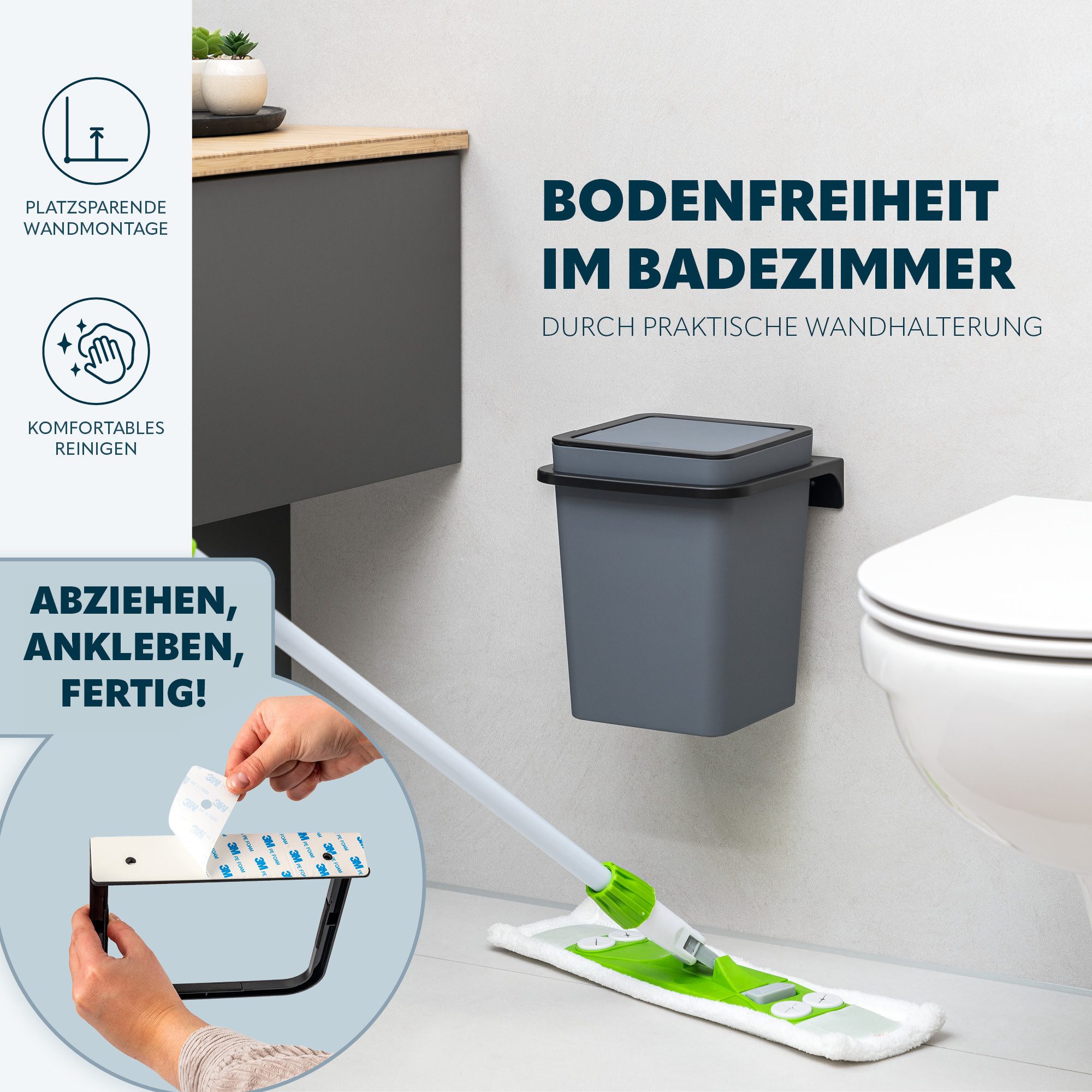 bremermann Kosmetikeimer eckiger Badeimer inkl. Wandhalterung, Kunststoff