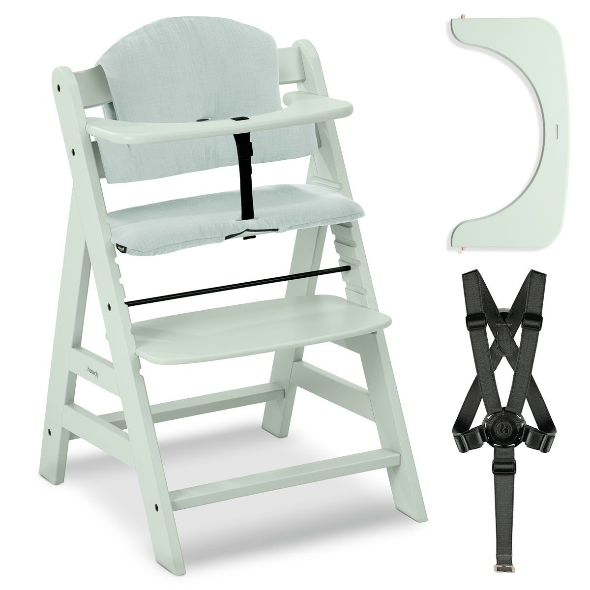 Hauck Hochstuhl Alpha Plus - Mint, Mitwachsender Holz Kinderhochstuhl ab 6 Monaten mit Sitzauflage & Gurt