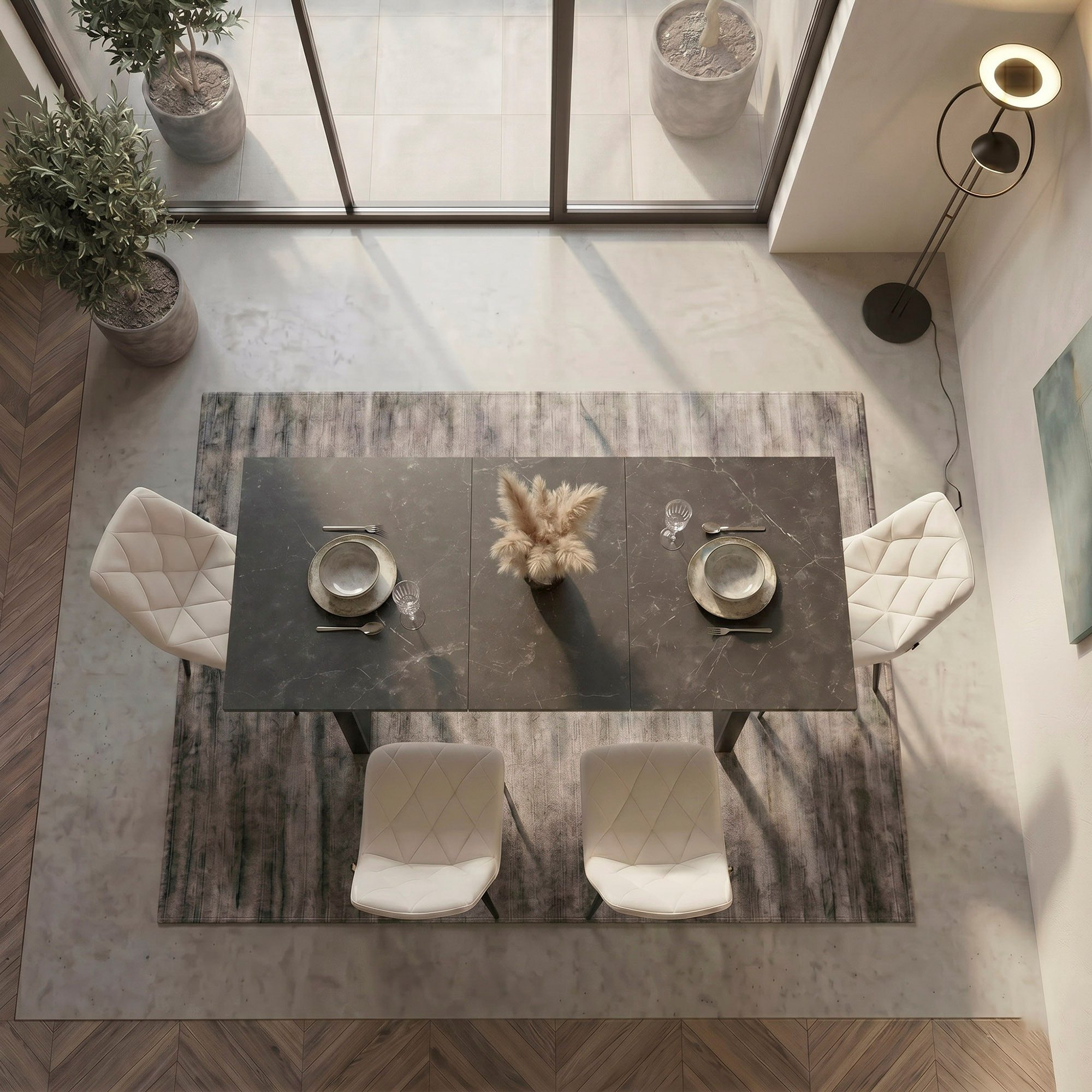 B&D home Essgruppe Essgruppe Anna & Vicka, (Set, 5-tlg., 1 Tisch / 4 Stühle), Esstisch ausziehbar bis 160cm für 4-6 Personen, Stühle in Samtstoff