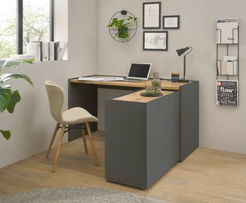 Furn.Design Schreibtisch Center (Büromöbel-Set in grau mit Wotan Eiche, Komplett-Set 6-teilig), mit viel Stauraum