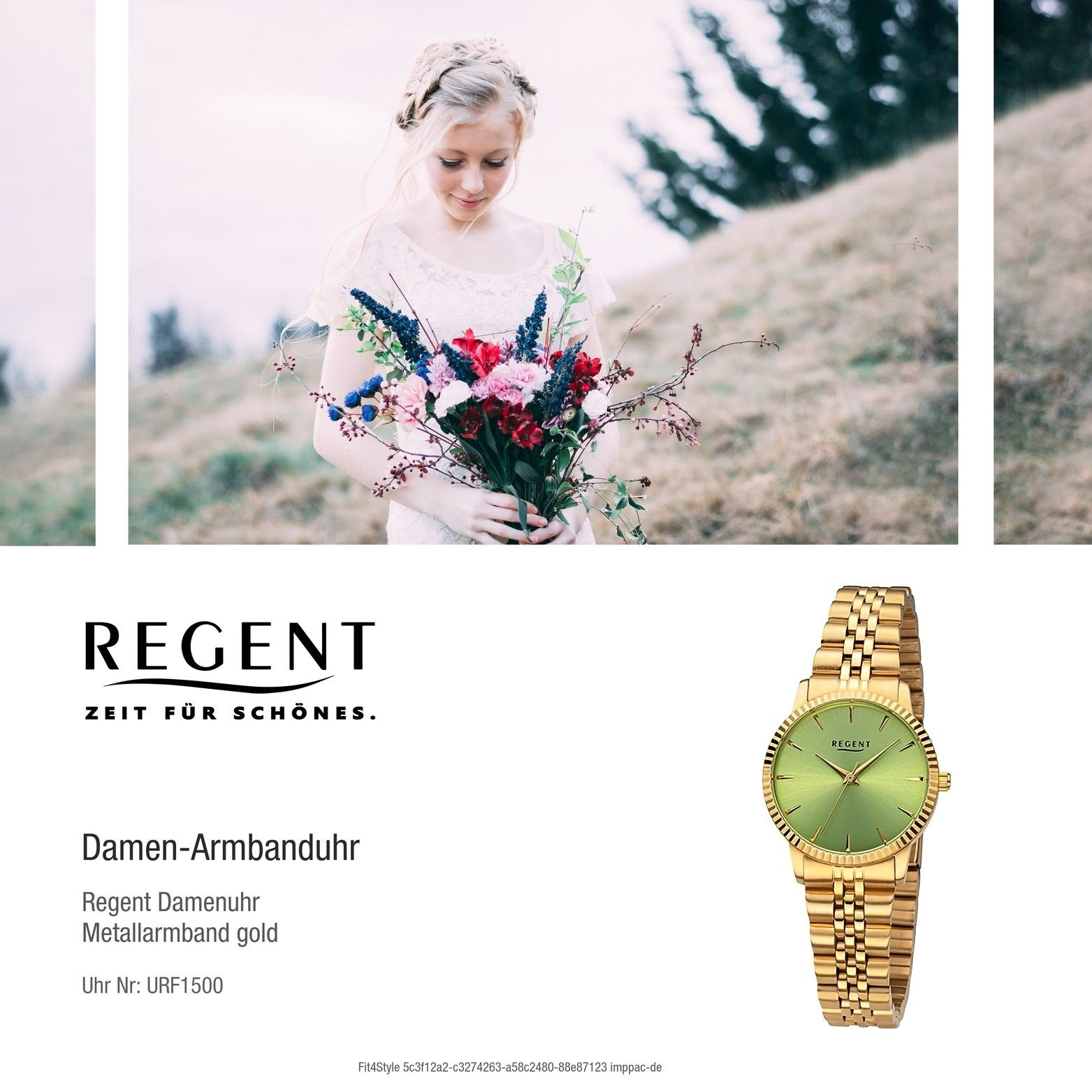 (ca. Quarzuhr Armbanduhr Damenuhr Gehäuse, gold, 30,5mm) Analog, Damen extra rundes Regent Metallarmband Regent groß