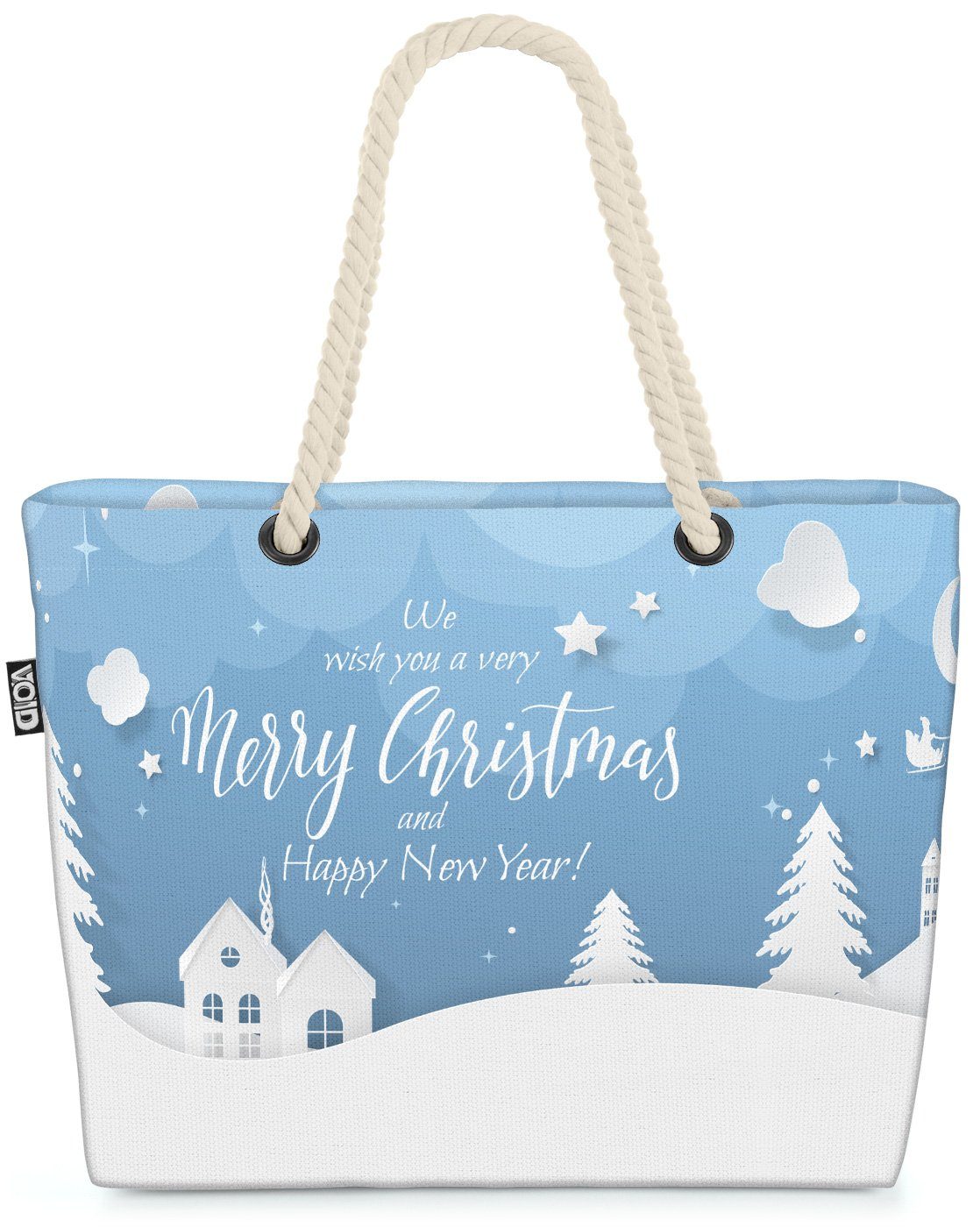 VOID Strandtasche (1-tlg), Merry Christmas Schnee Beach Bag Frohe Weihnachten Winter Schnee Geschenke Land