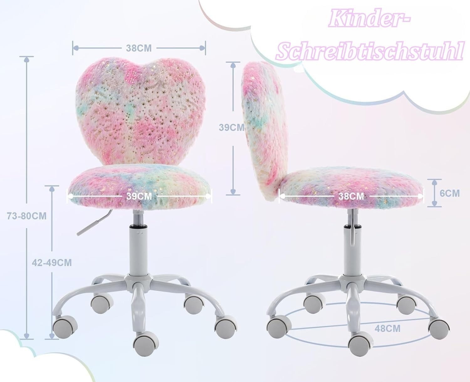 CHAIRUS Stuhl höhenverstellbarer Kinderdrehstuhl aus Kunstfell mit Herz-Rüc günstig online kaufen