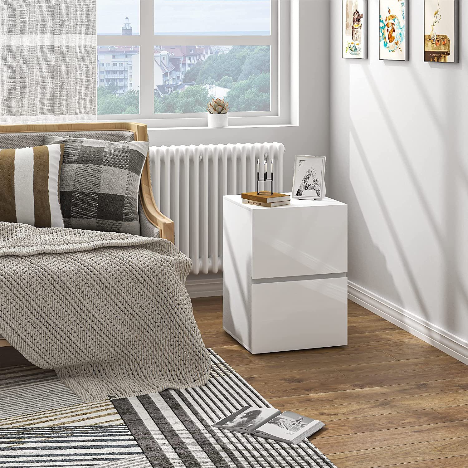 EUGAD Nachttisch (1-St), mit 2 Schubladen in Hochglanz, 40x58x40 cm weiß günstig online kaufen