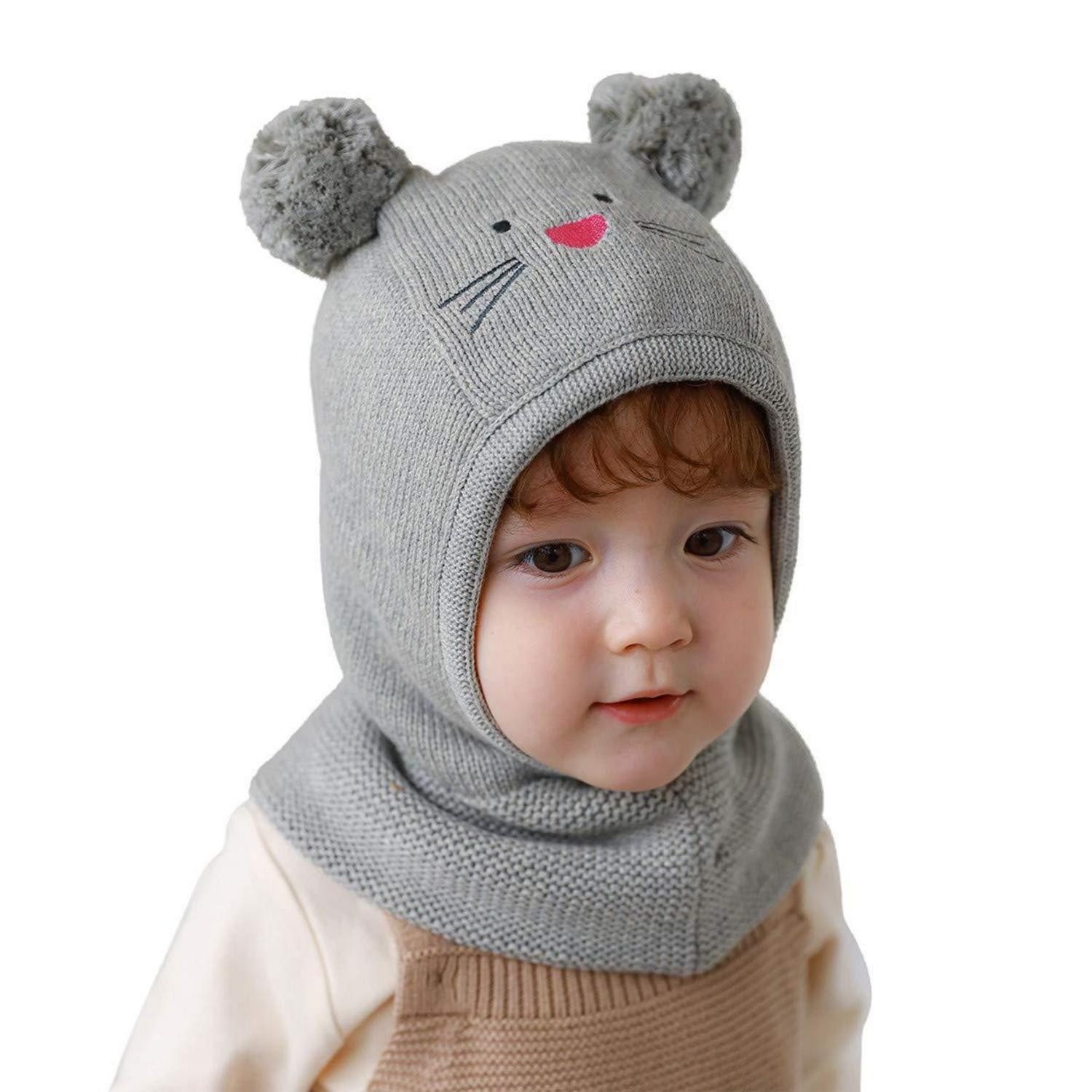 LuxusKollektion Strickmütze Kinder Wintermütze Kapuze Fleecefutter Grau (1-St)