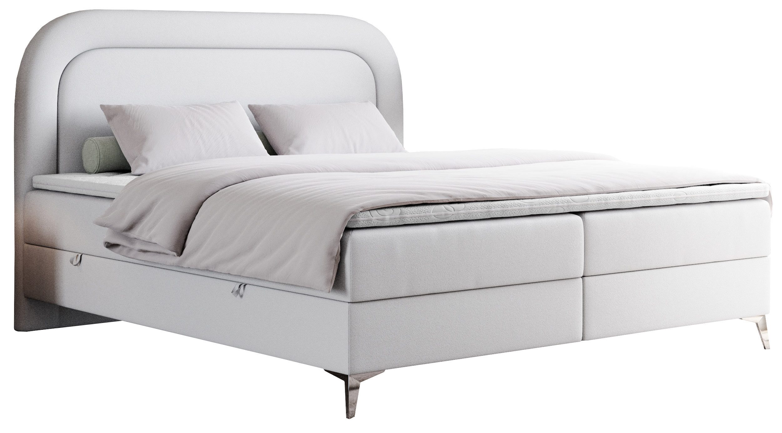 MKS MÖBEL Boxspringbett EIRA (Set, Packung, T30-Schaum, Topper T25/Visco, abgerundete Kopfstütze, Metallbeine), Doppelbett mit Stauraum, zum Schlafzimmer, Multipocket-Matratzen