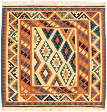 Wollteppich Kelim - Oriental quadratisch - 101 x 99 cm - beige, morgenland, quadratisch, Höhe: 6 mm, Wohnzimmer, Einzelstück