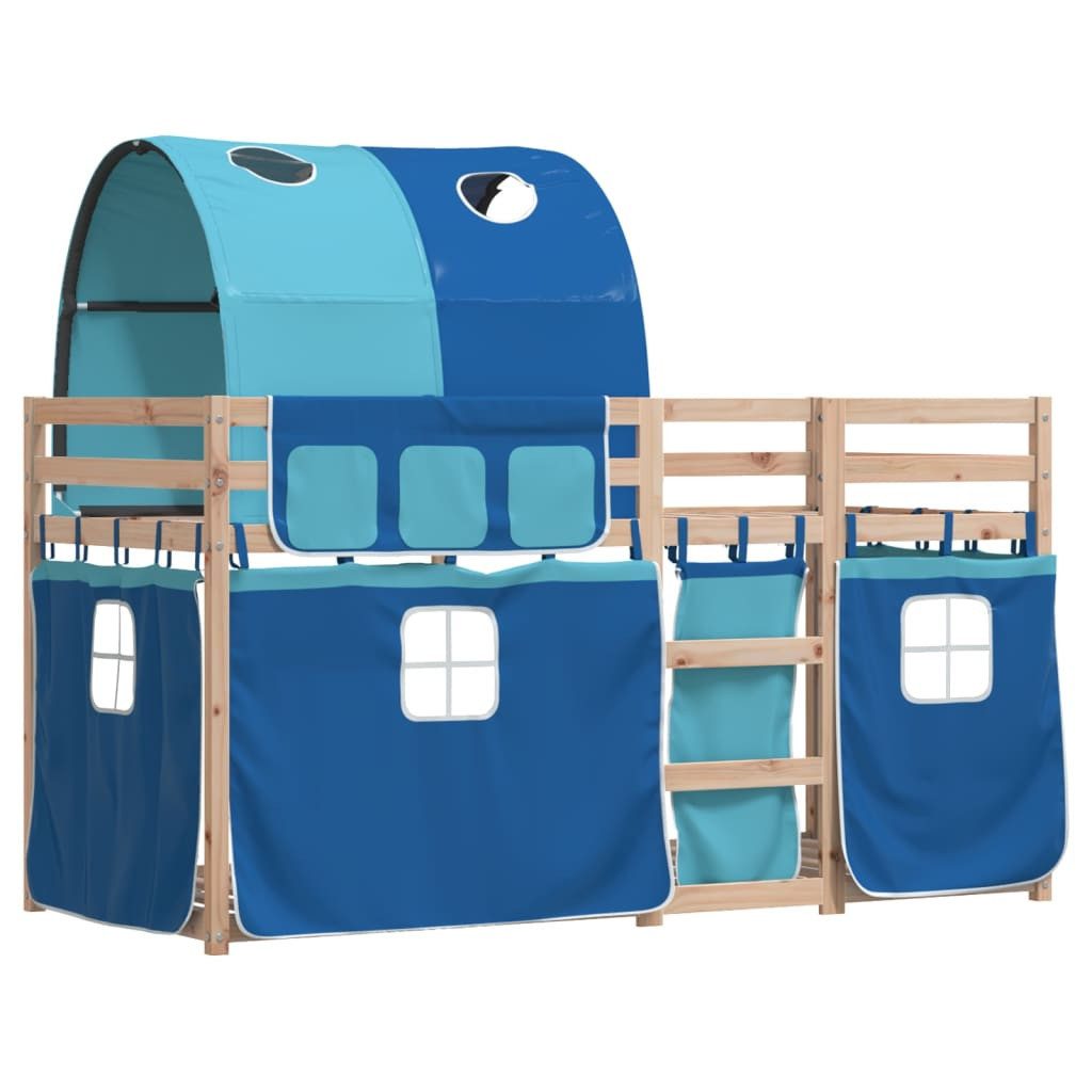 vidaXL Bett Etagenbett mit Vorhängen Blau 90x200 cm Massivholz Kiefer
