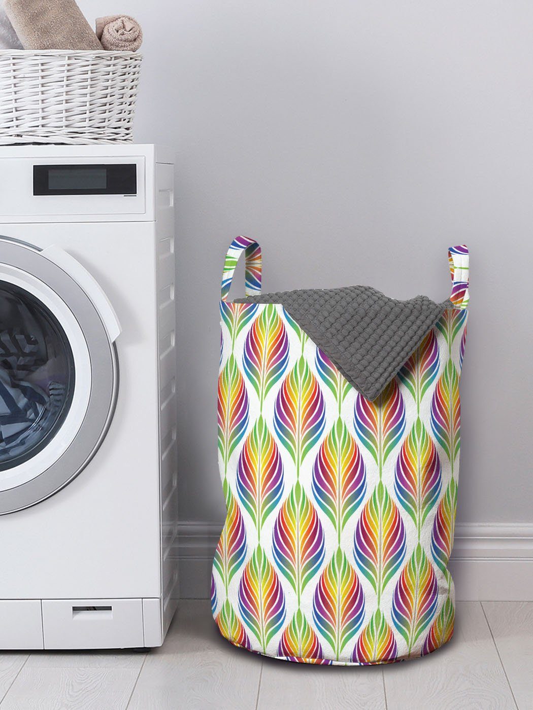 Abakuhaus Wäschesäckchen Wäschekorb mit Griffen Regenbogen-Blatt-Motive Bunt Kordelzugverschluss für Waschsalons, Kunst