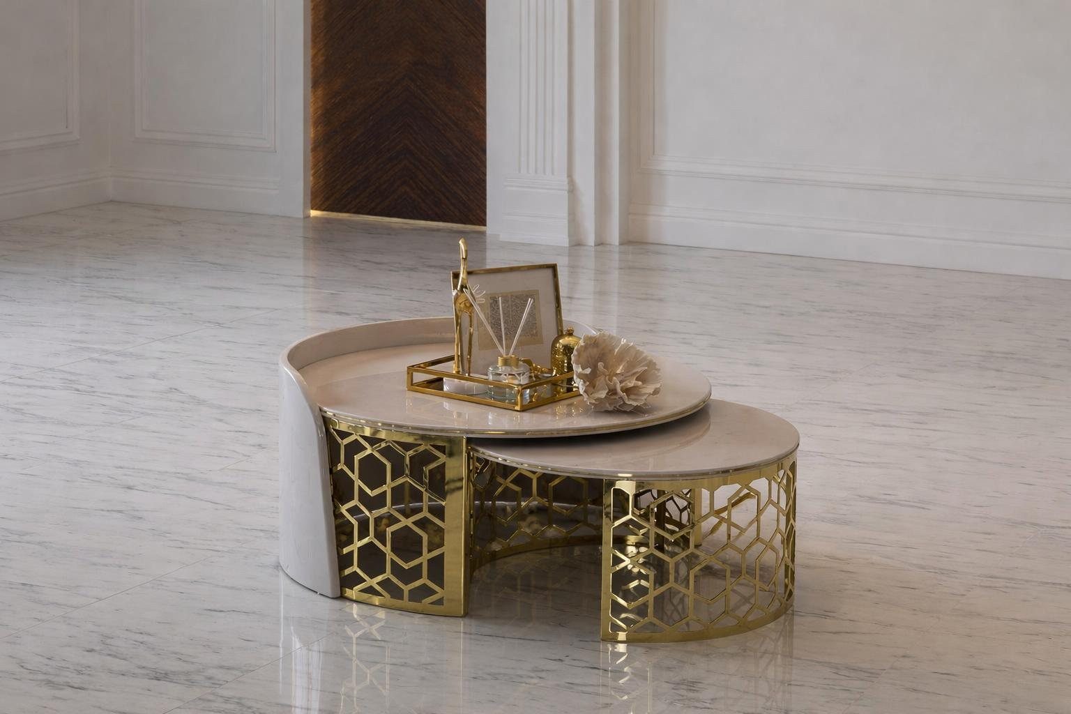 JVmoebel Couchtisch Komfort Couchtisch Set mit Gold Akzenten, Made in Europa