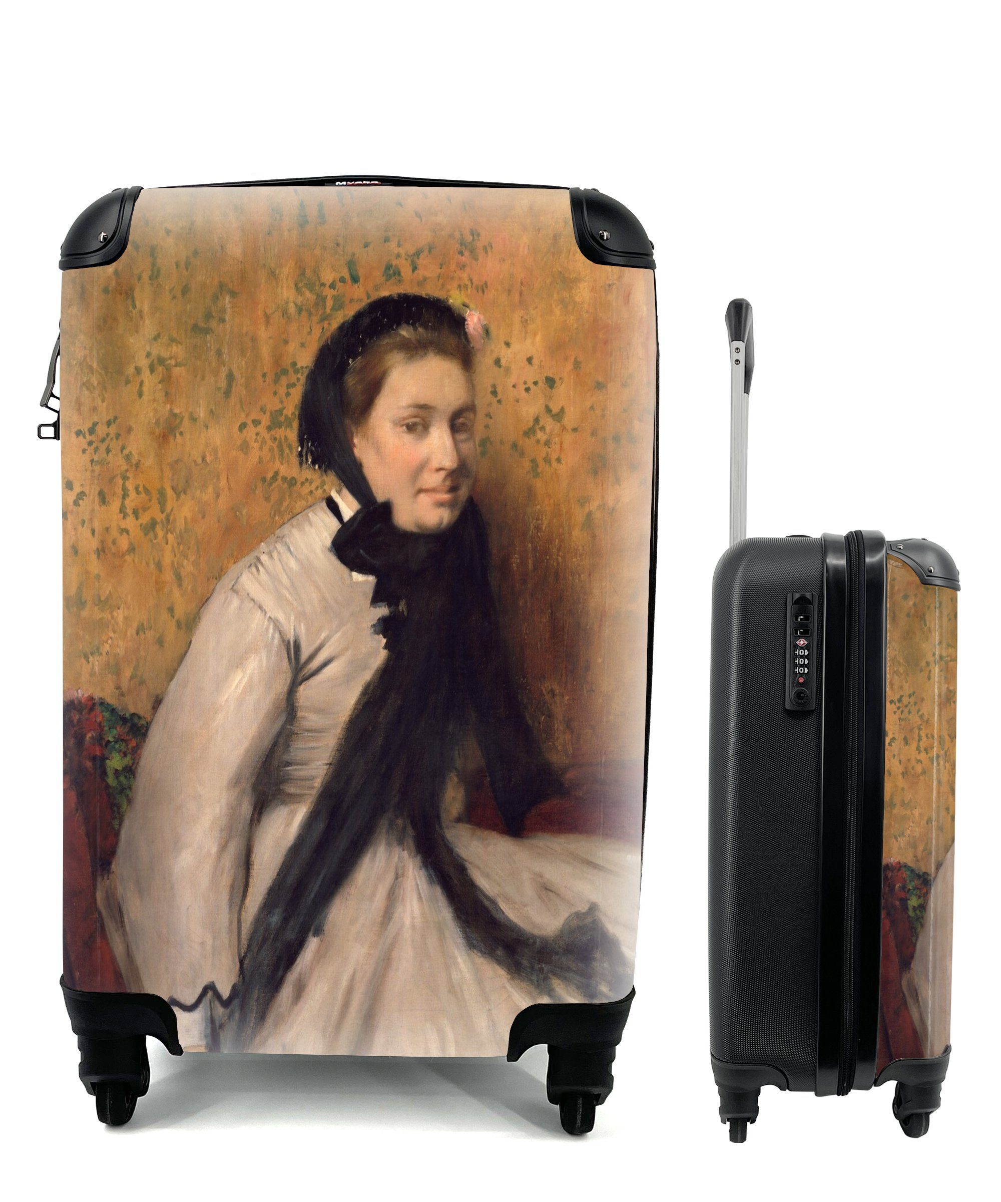 MuchoWow Handgepäckkoffer Porträt einer Frau in Grau - Gemälde von Edgar Degas, 4 Rollen, Reisetasche mit rollen, Handgepäck für Ferien, Trolley, Reisekoffer