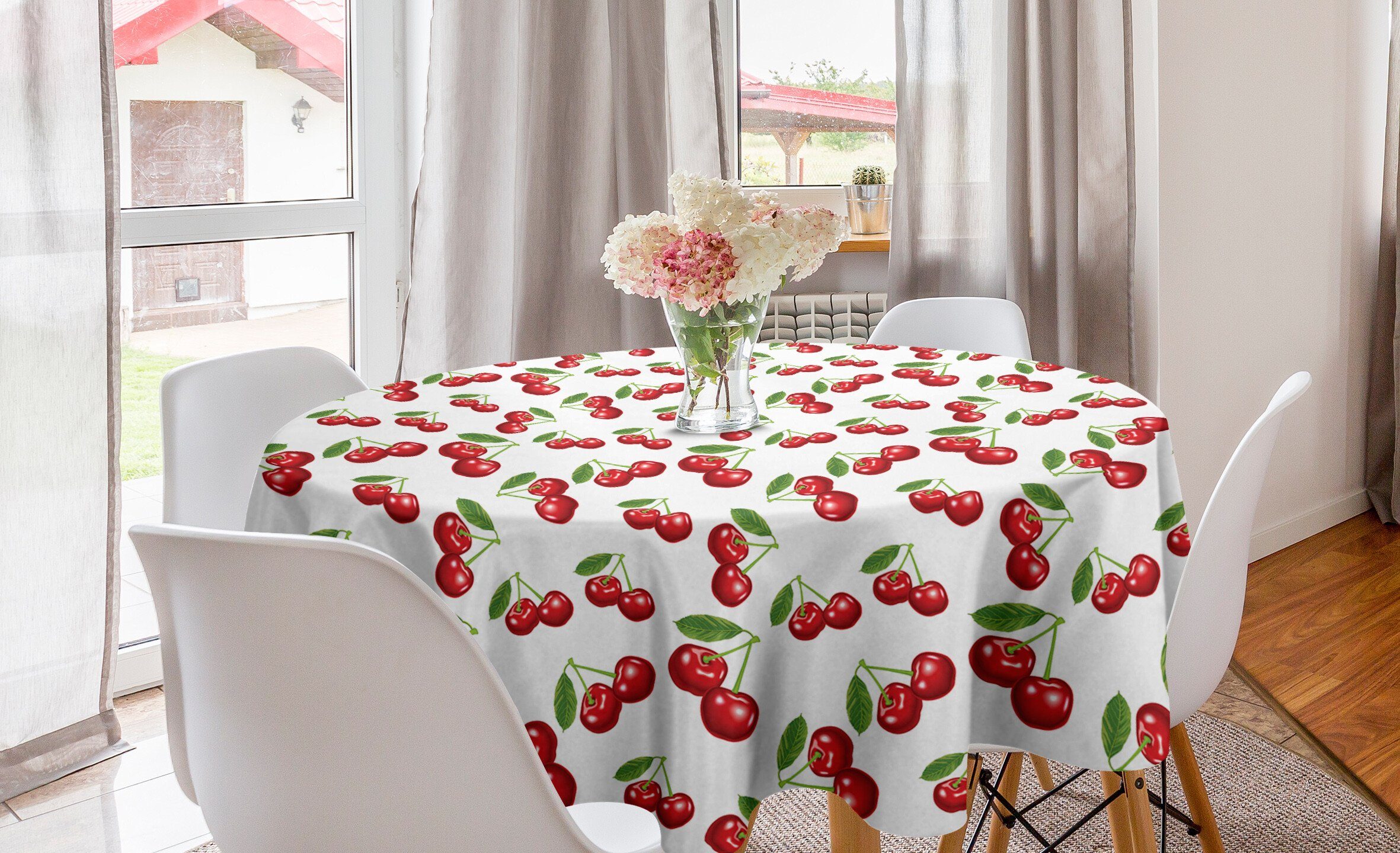 Tischdecke für Kirschfrucht-Muster Kirsche Esszimmer Tischdecke Dekoration, Kreis Abakuhaus Abdeckung Küche