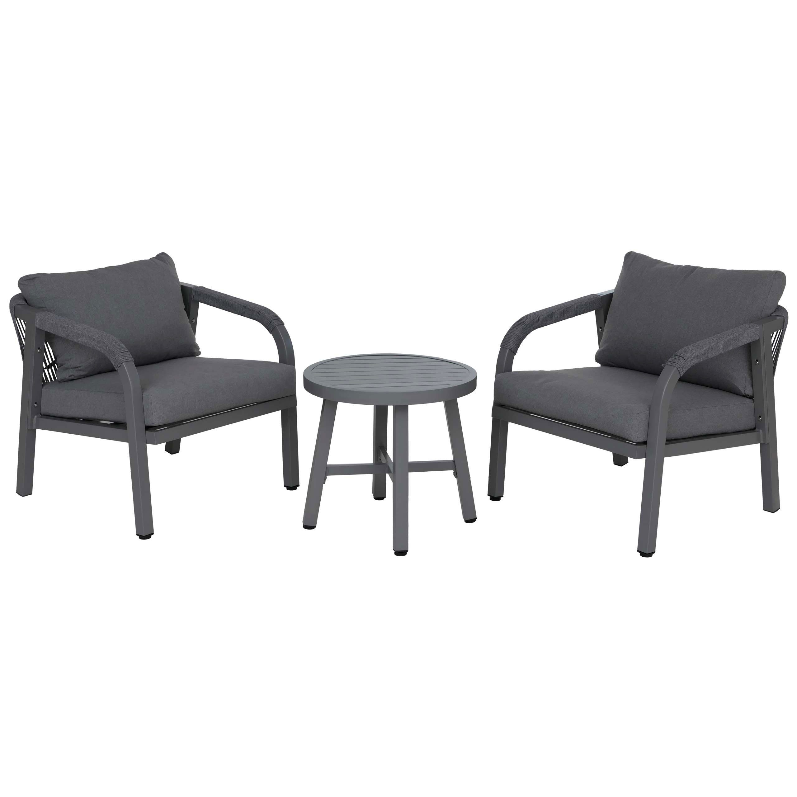 MCW Loungeset MCW-P82, (Set, 3-tlg), Mit elastischem Seilgeflecht, Inkl. wetterfeste Sitz- und Rückenkissen