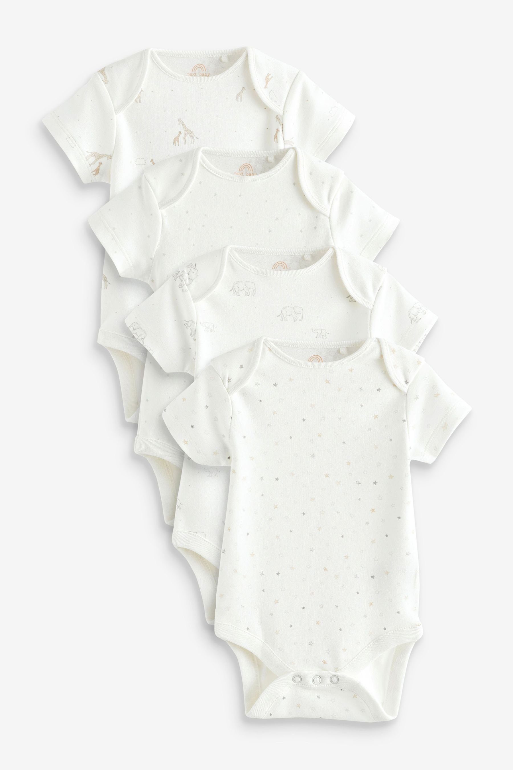 Next Kurzarmbody Bedruckte Kurzarmbodys für Babys, 4er-Pack (4-tlg) Delicate White Animal