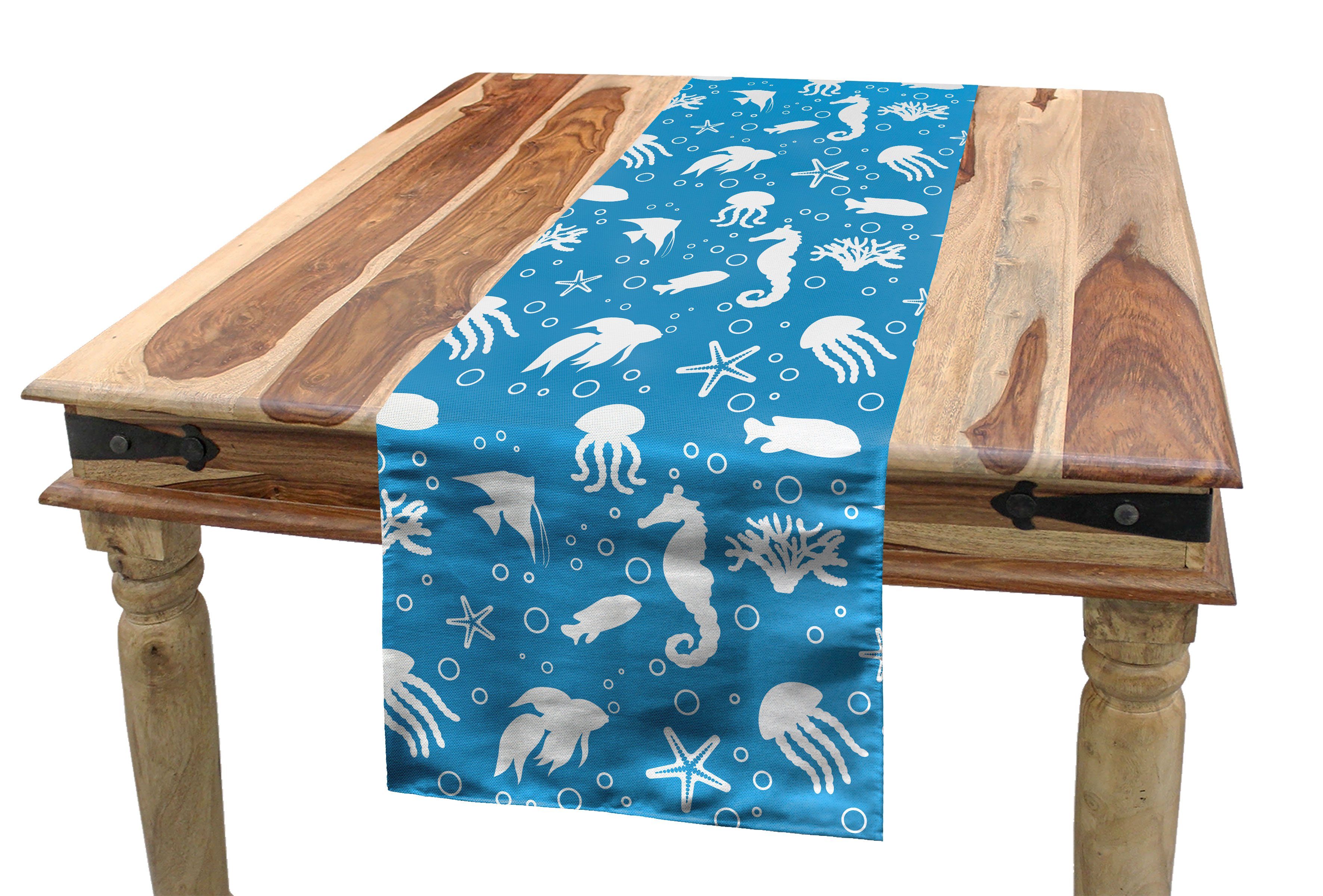 Abakuhaus Tischläufer Esszimmer Küche Rechteckiger Dekorativer Tischläufer, Leben im Meer Marine Seahorse Pipefish