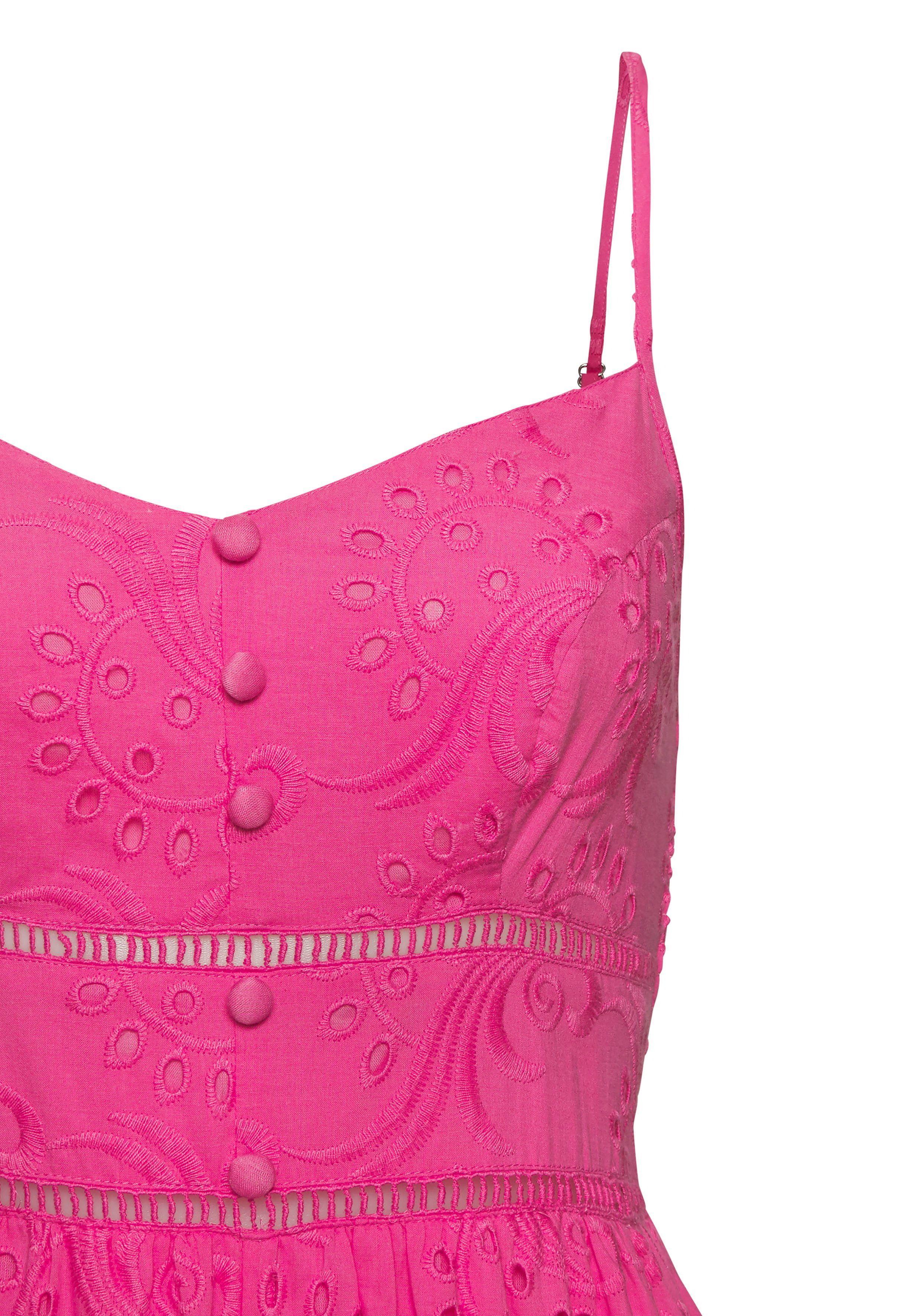 Buffalo Midikleid mit hochwertiger Lochstickerei, luftiges Sommerkleid aus Baumwolle