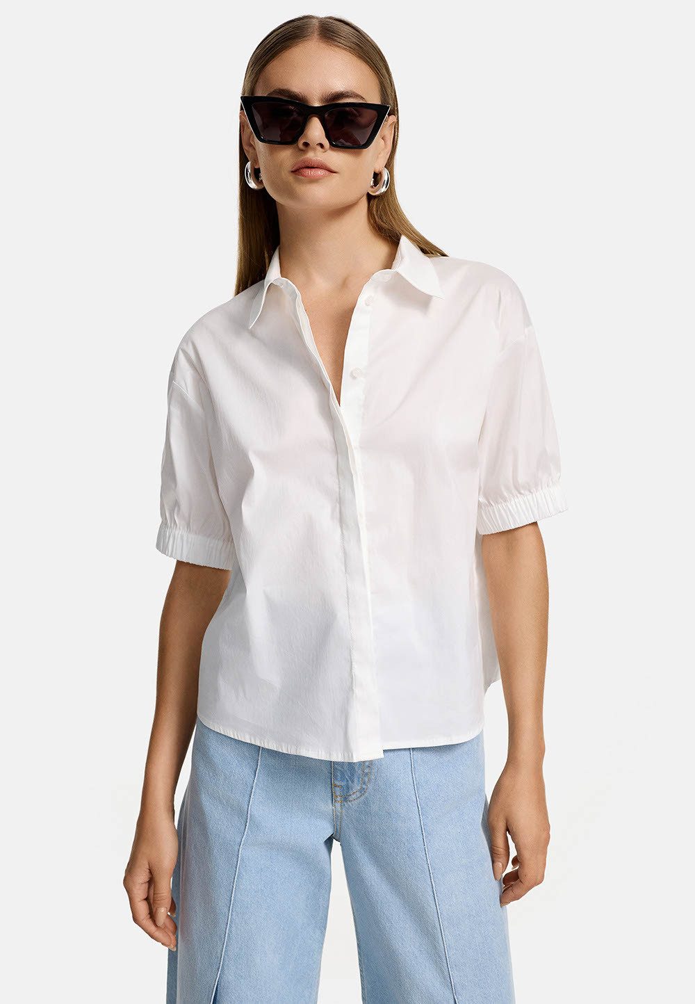 CATNOIR Kurzarmbluse Catnoir Bluse Baumwollstretch 1/2 Arm 40 weiß (1-tlg)