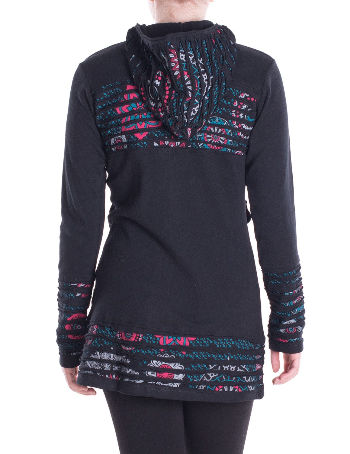 Vishes Kapuzensweatjacke Damen Hippie Kapuzenjacke mit Cutwork, Patchwork Mustern Alternative Bekleidung, Ethno, Hippie, Retro Style