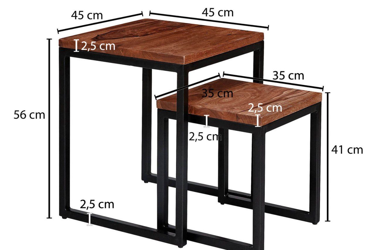 tinkaro Sheesham Beistelltisch HAUKE Massivholz 2er-Set Braun