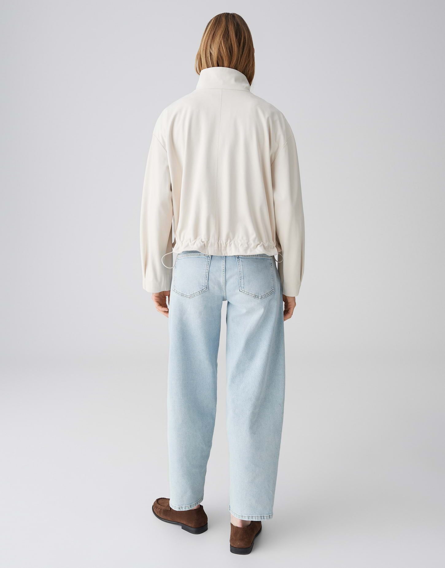 OPUS Jackenblazer Kurzjacke in Velourleder Optik Lockerer Schnitt, Tunnelzug im Saum, Ballonärmel