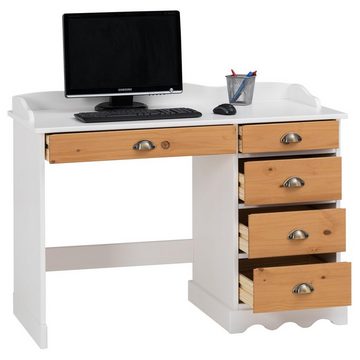 IDIMEX Schreibtisch COLETTE, Schreibtisch Bürotisch Arbeitstisch mit Aufsatz in weiß/braun Landhaus