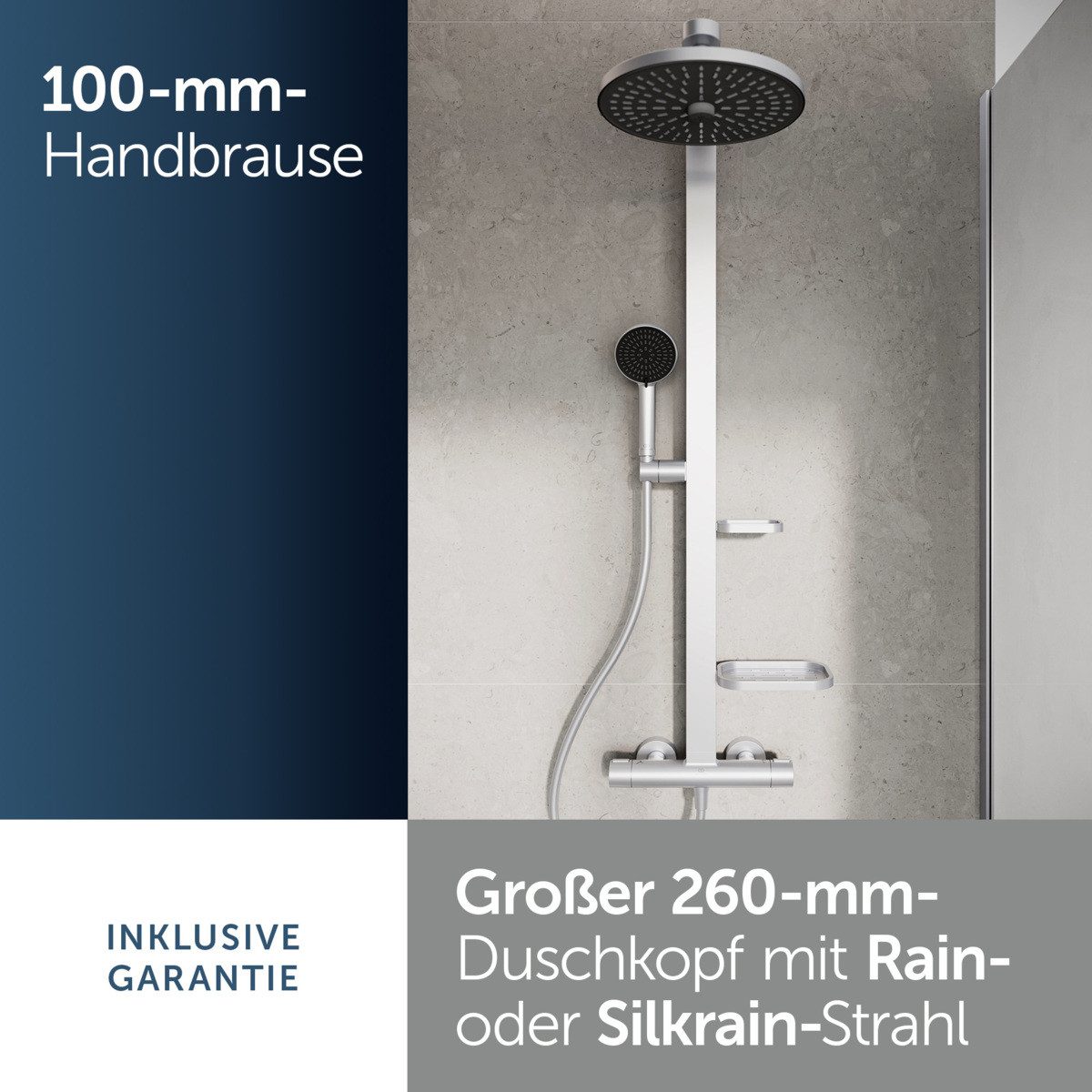 Ideal Standard Duschsystem Ceratherm Alu+, Höhe 111.30 cm, Multifunktionsbrause, mit Thermostatkartusche, Wasser- und