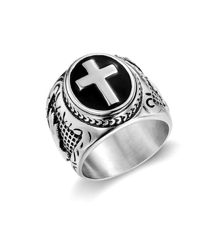 Fingerring Herrenring Edelstahl Emailliert Kreuz RSS505