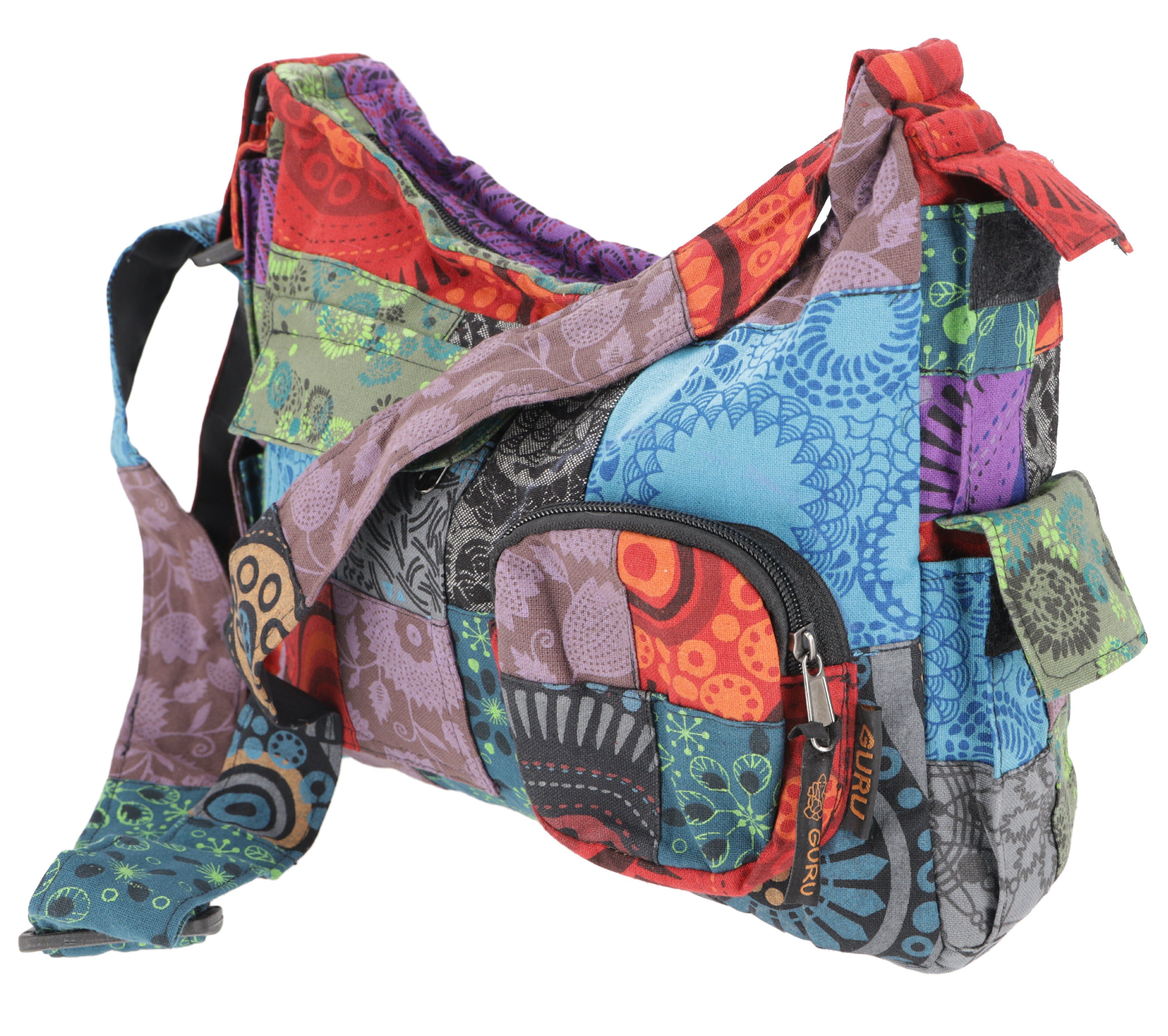 Guru-Shop Schultertasche Ethno Schultertasche, große Patchwork..