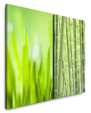 Sinus Art Leinwandbild 2 Bilder je 60x90cm Gras Grashalme Grün Bambus Bambuswald Asien Harmonie